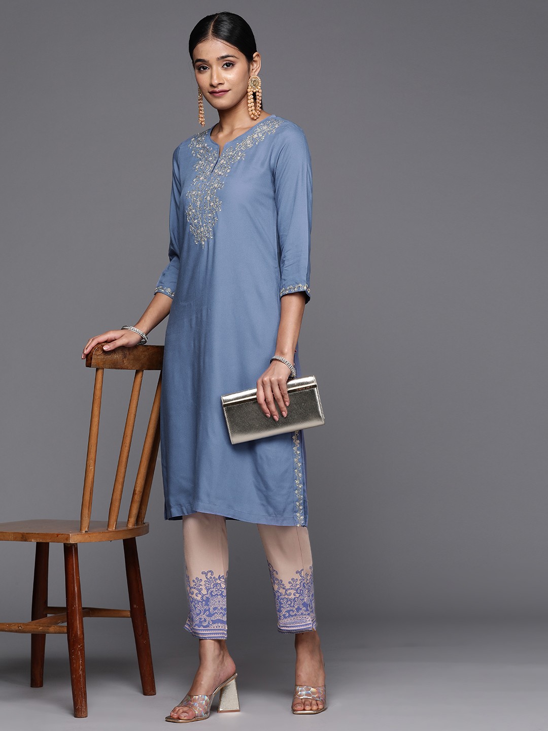 

Biba Women Yoke Design Kurta with Trousers, Blue