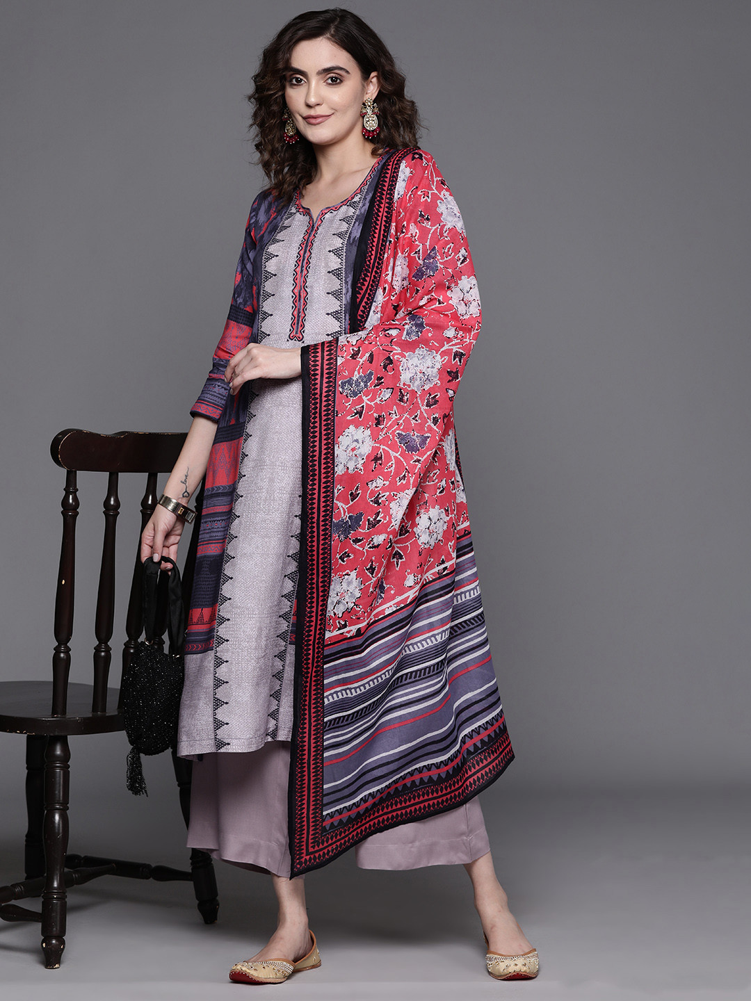 

Biba Printed Kurta with Palazzos & Dupatta, Blue