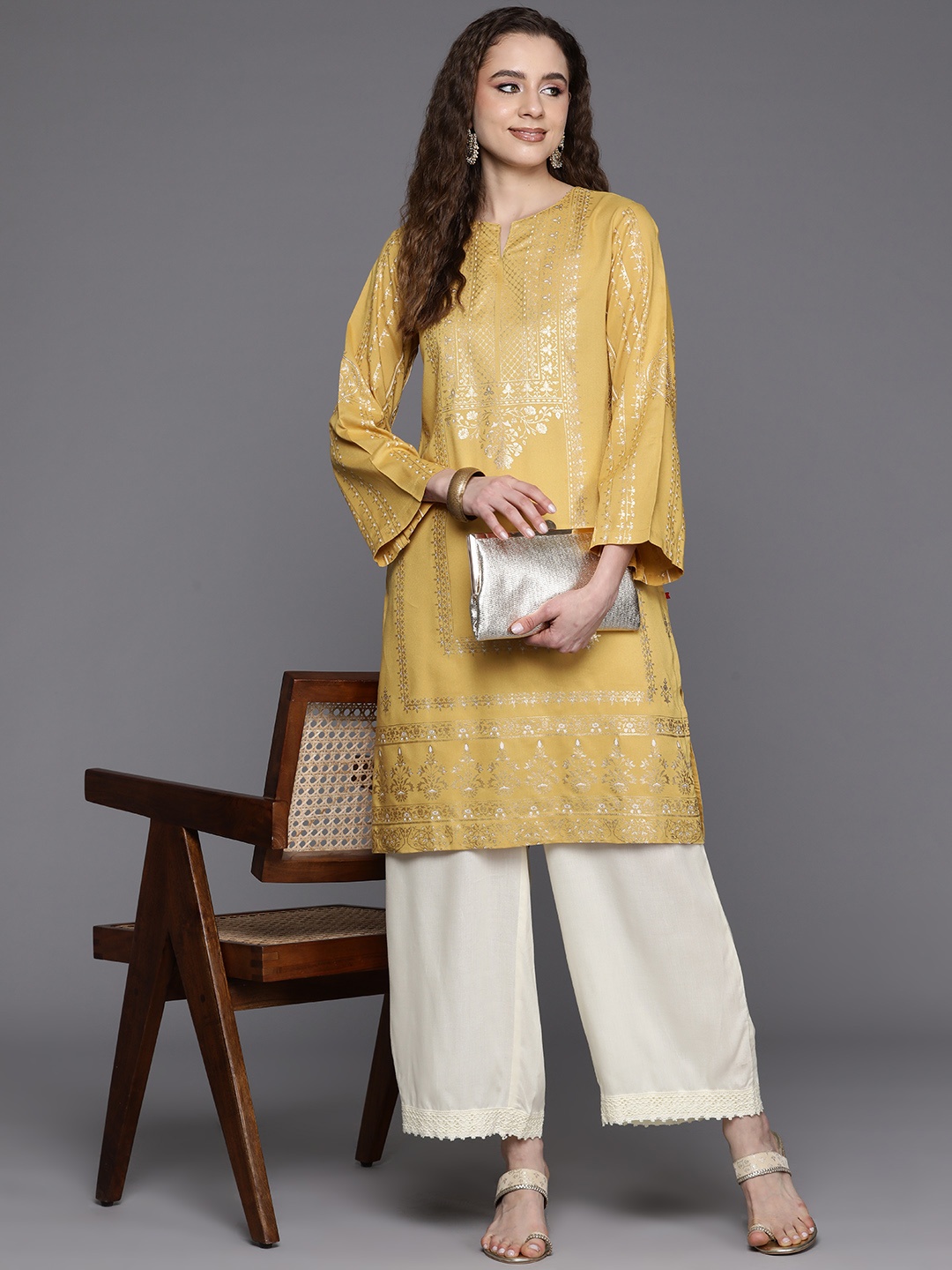 

Biba Block Print Straight Kurta, Mustard