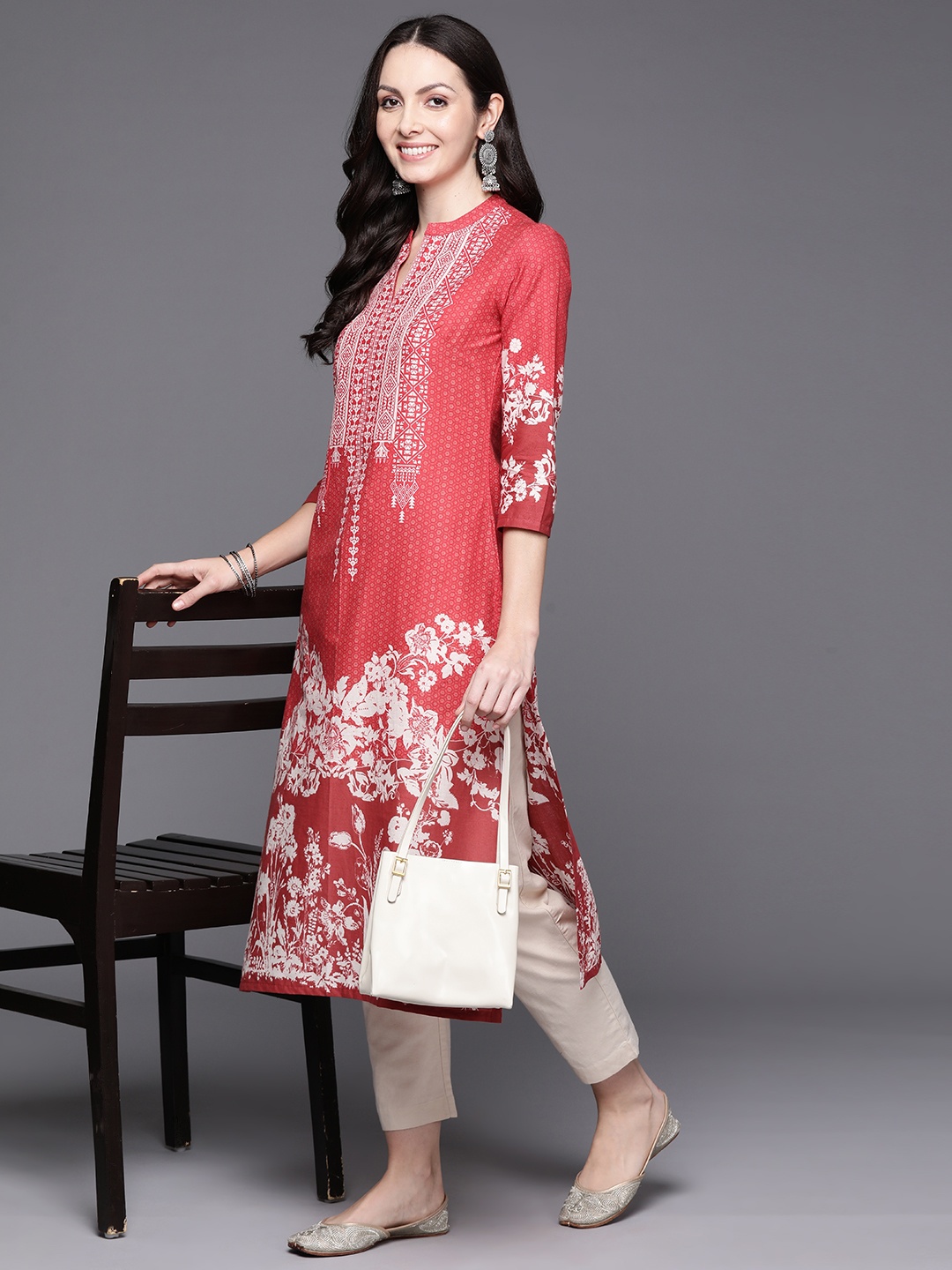 

Biba Cotton Floral Print Kurta, Coral