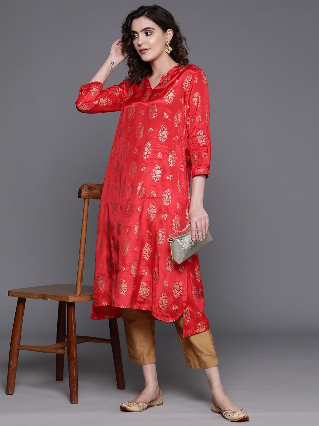 

Biba Foil Print High-Low Kurta, Red