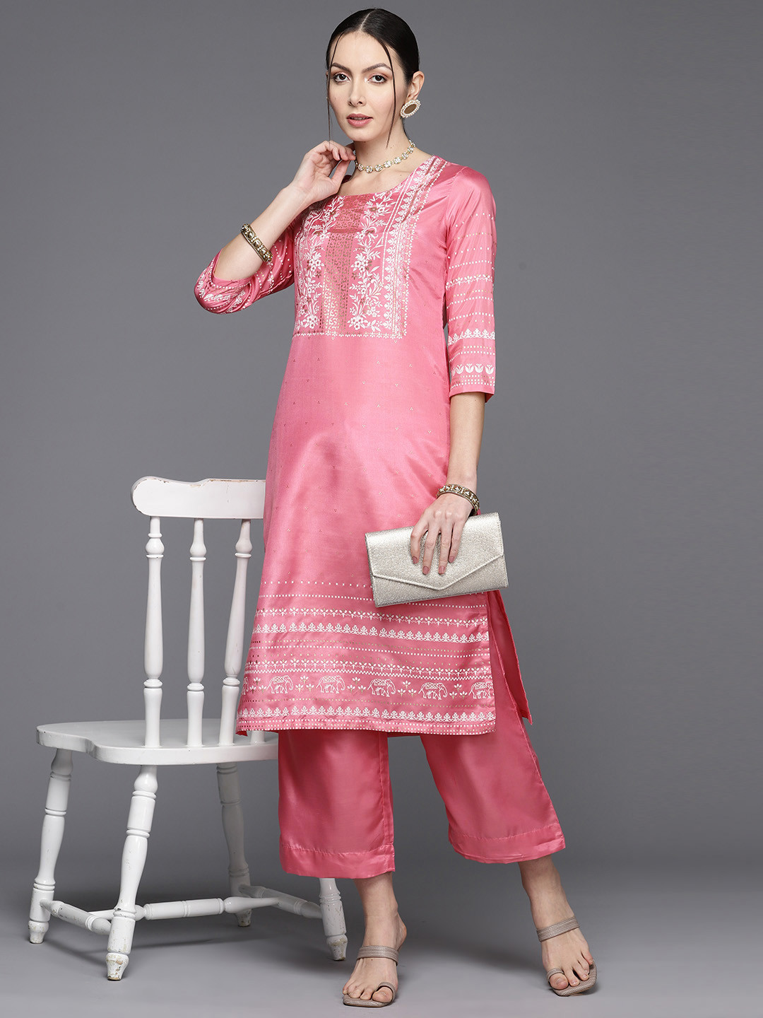 

Biba Women Ethnic Motifs Printed Regular Kurta Set, Pink
