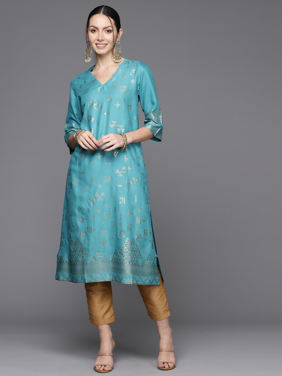 

Biba Women Foil Print Kurta, Turquoise blue