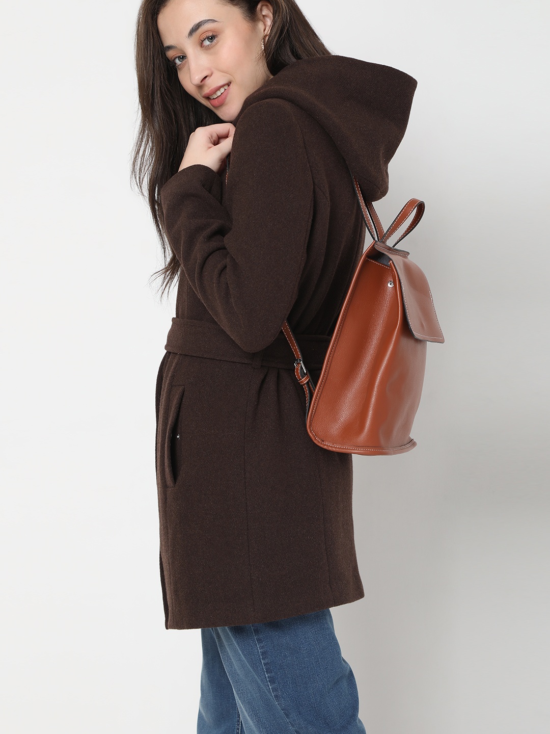 

Vero Moda Hooded Coat With Belt, Coffee brown