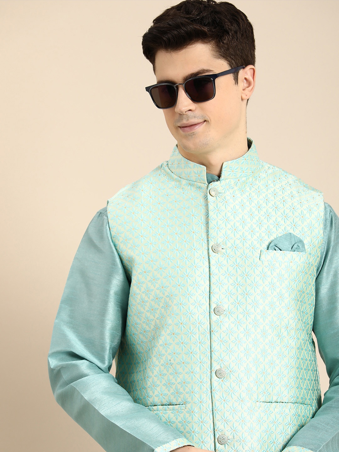 

Anouk Men Regular Kurta With Churidar & With Nehru Jacket, Blue
