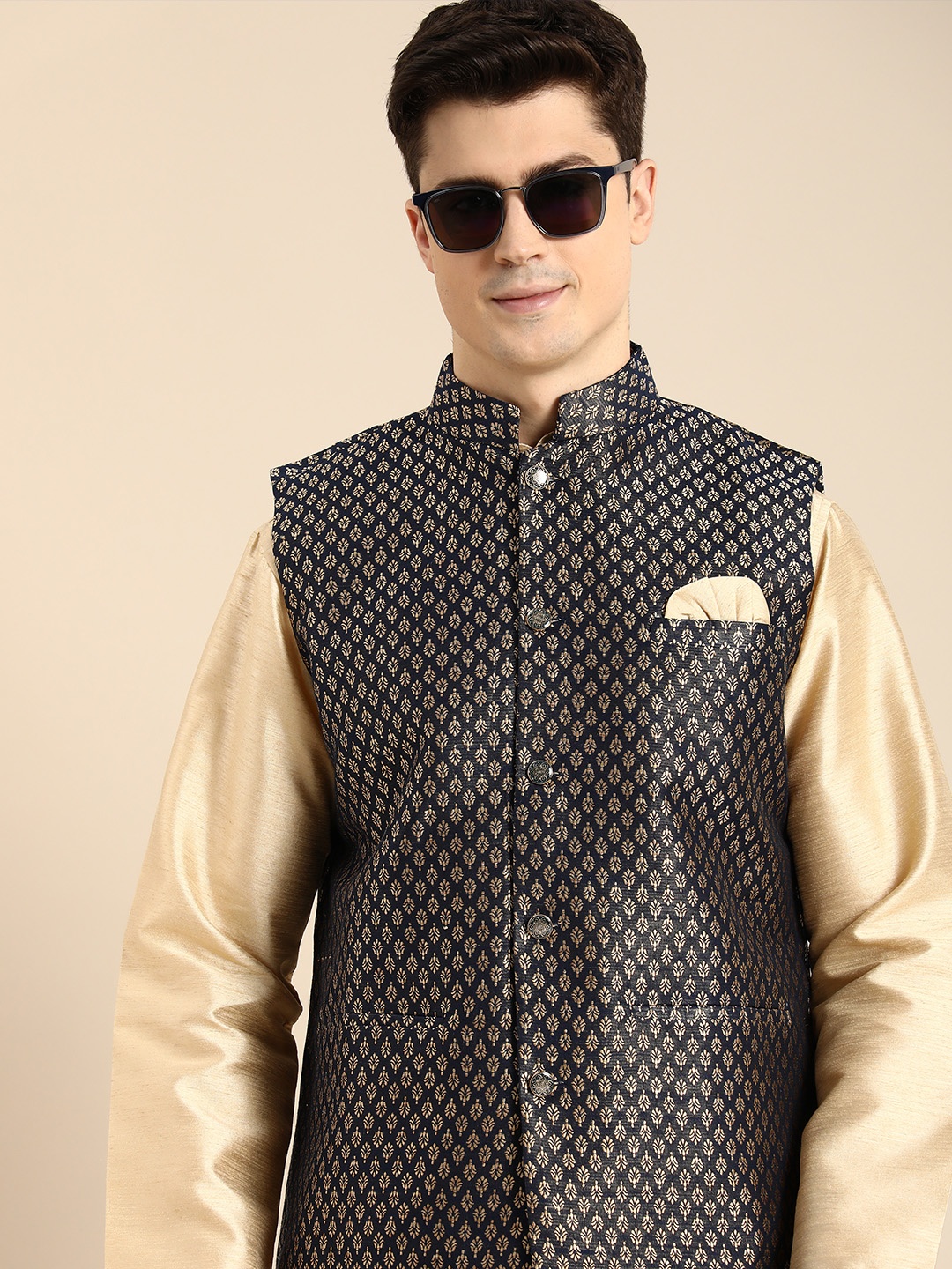 

Anouk Men Regular Kurta With Churidar & With Nehru Jacket, Beige