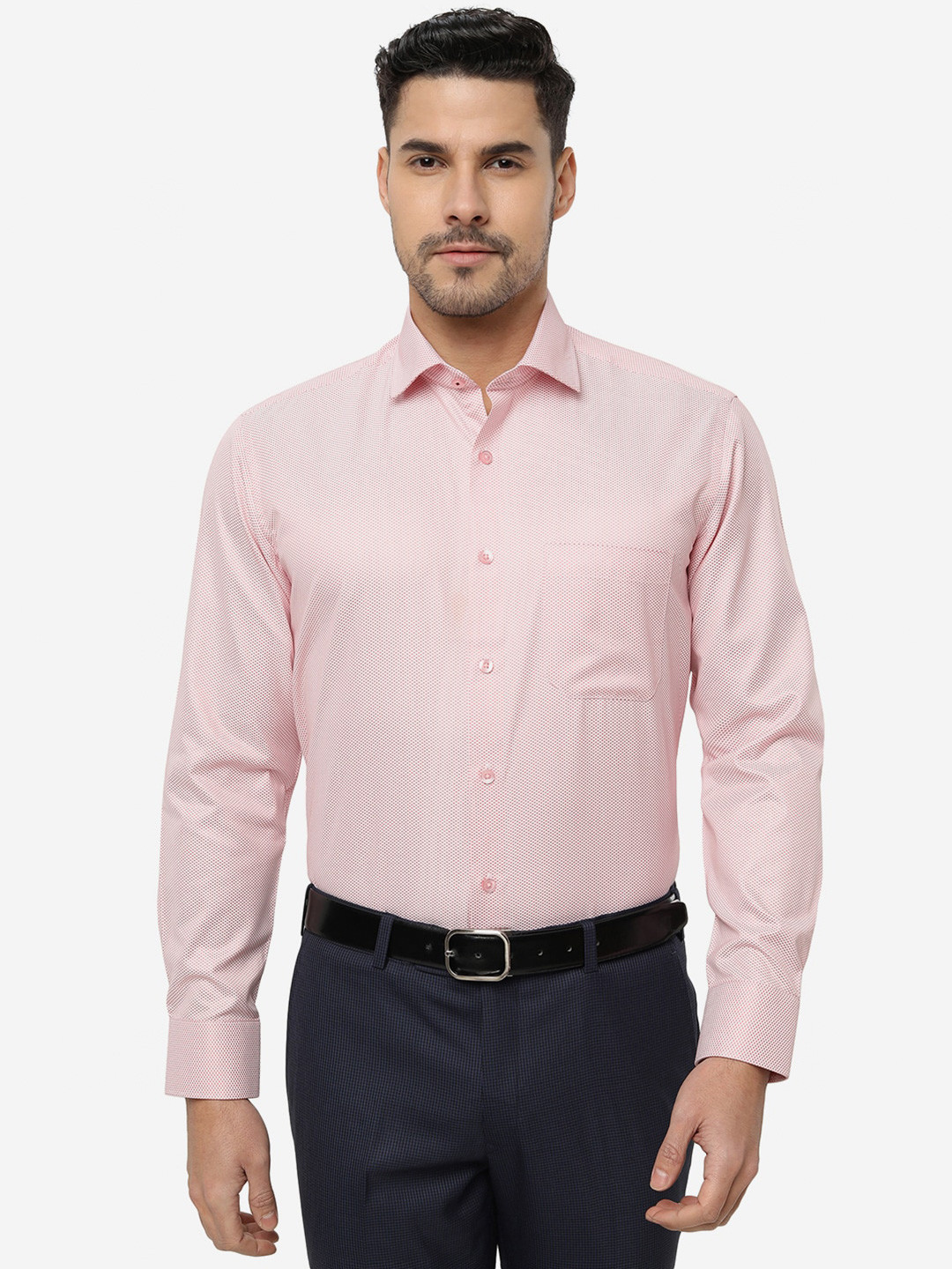 

Greenfibre Slim Fit Micro Ditsy Printed Cotton Formal Shirt, Pink