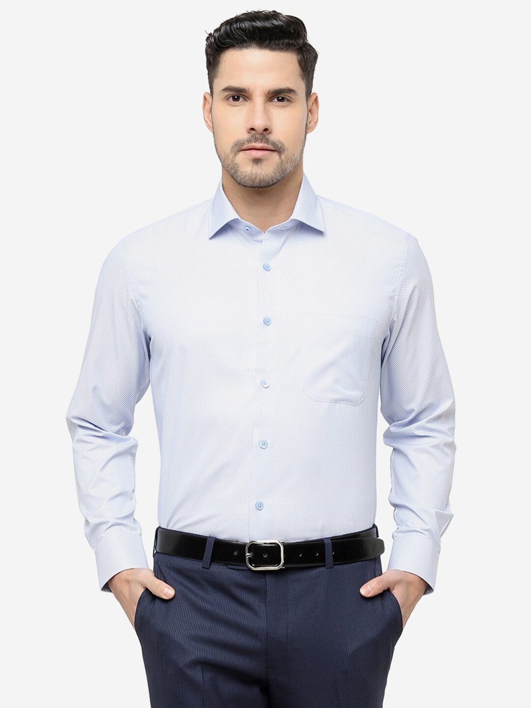 

Greenfibre Slim Fit Micro Ditsy Printed Pure Cotton Formal Shirt, Blue