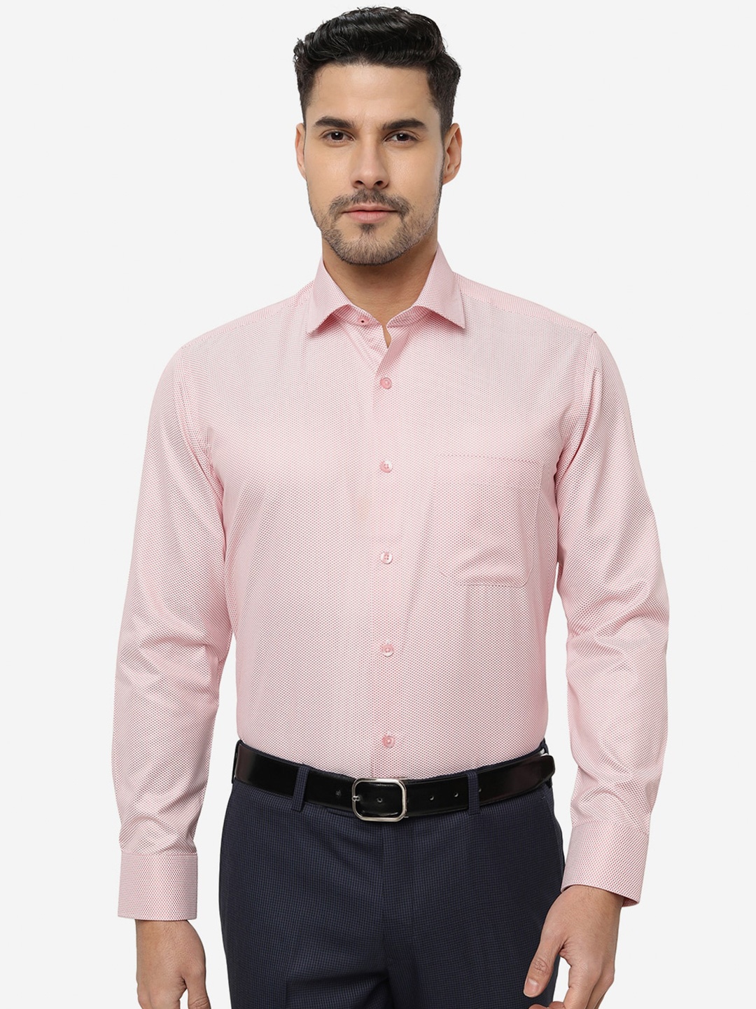 

Greenfibre Slim Fit Micro Ditsy Printed Cotton Formal Shirt, Pink