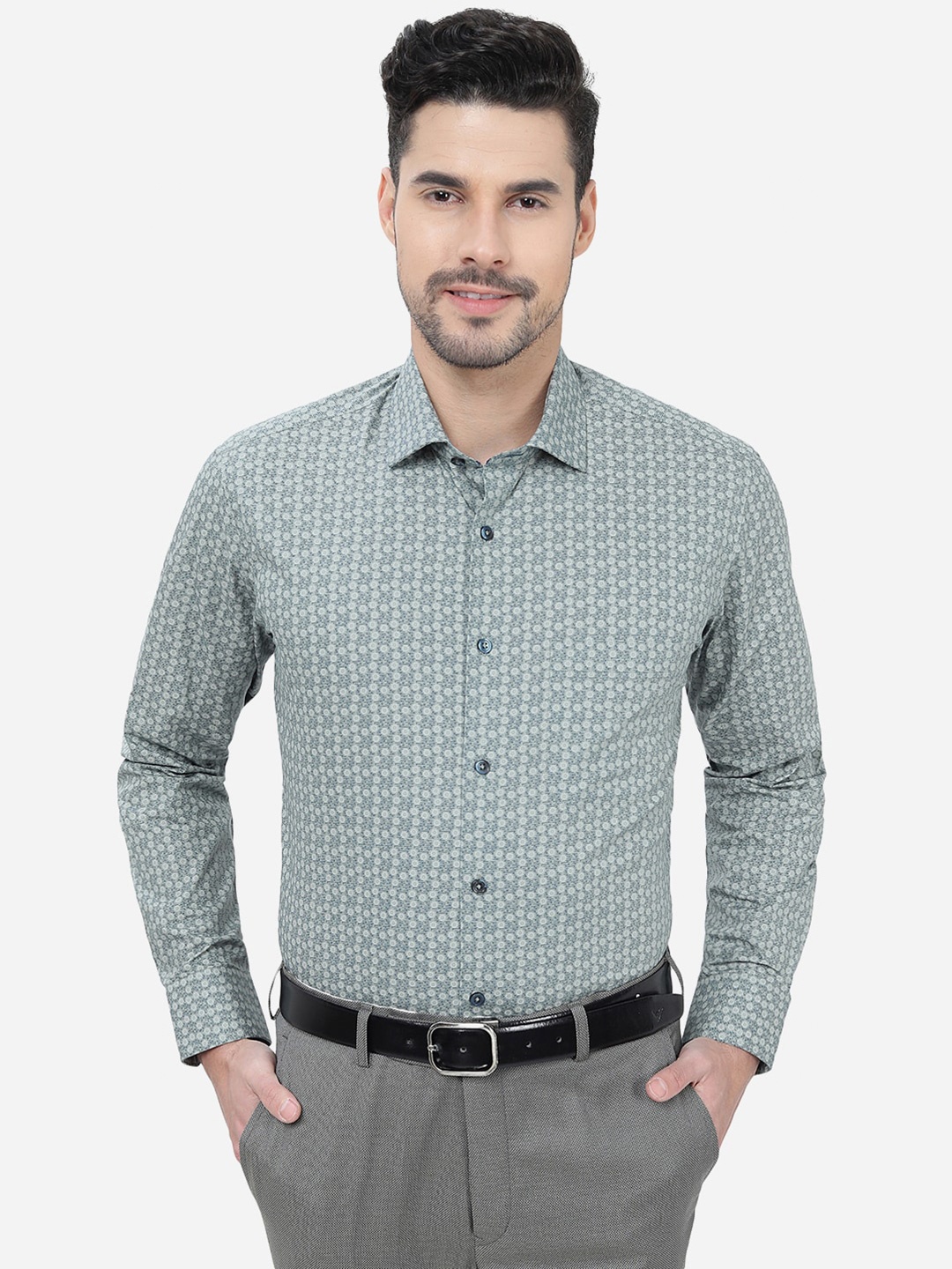 

Greenfibre Men Grey Slim Fit Floral Opaque Printed Casual Shirt