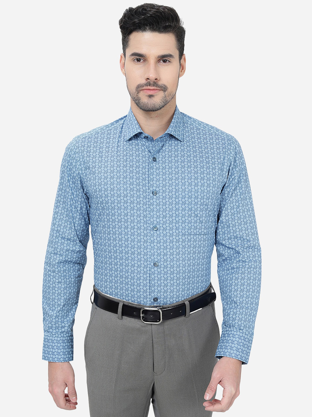 

Greenfibre Slim Fit Floral Printed Cotton Formal Shirt, Blue