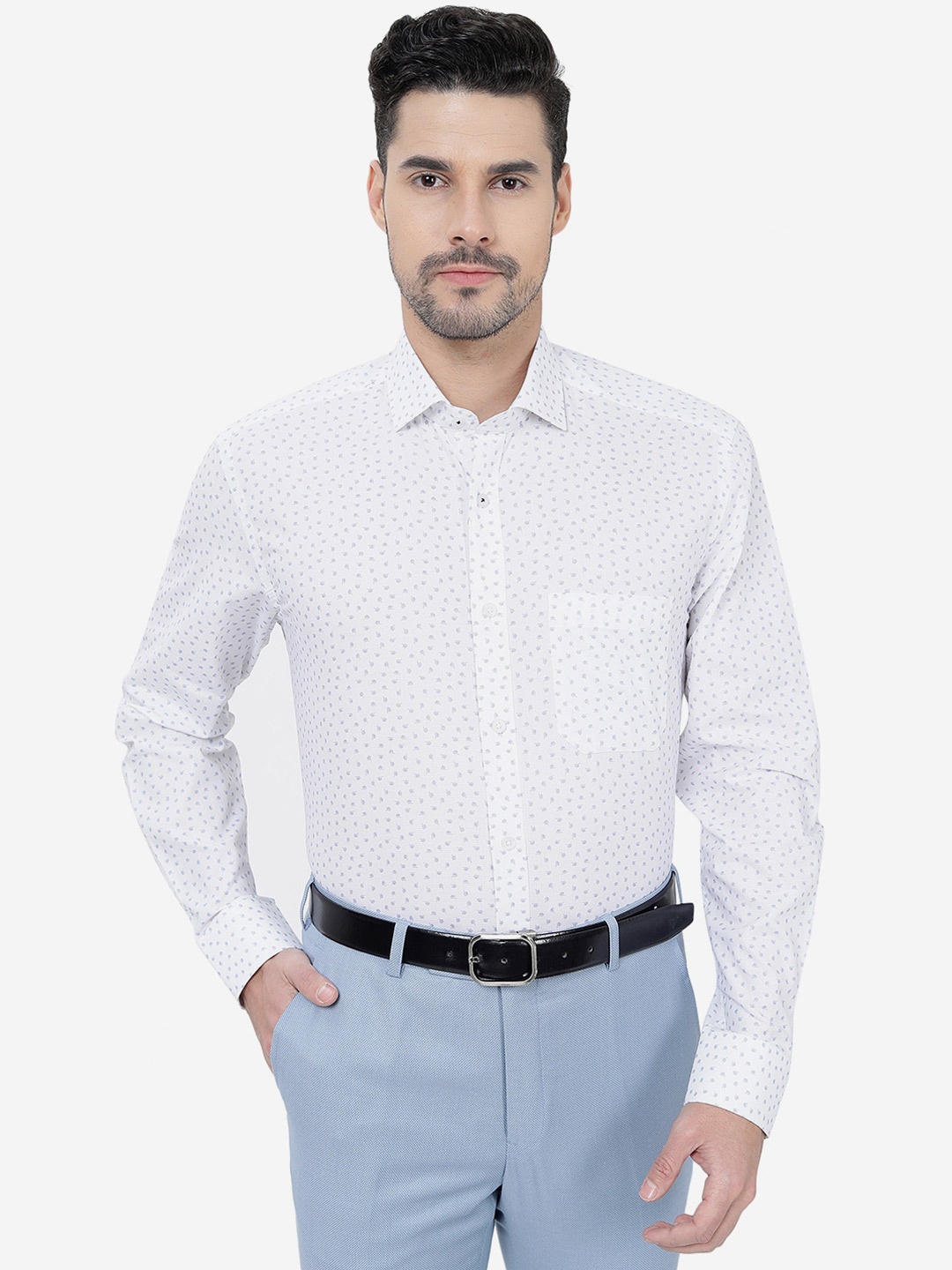 

Greenfibre Micro Ditsy Printed Cotton Formal Shirt, White