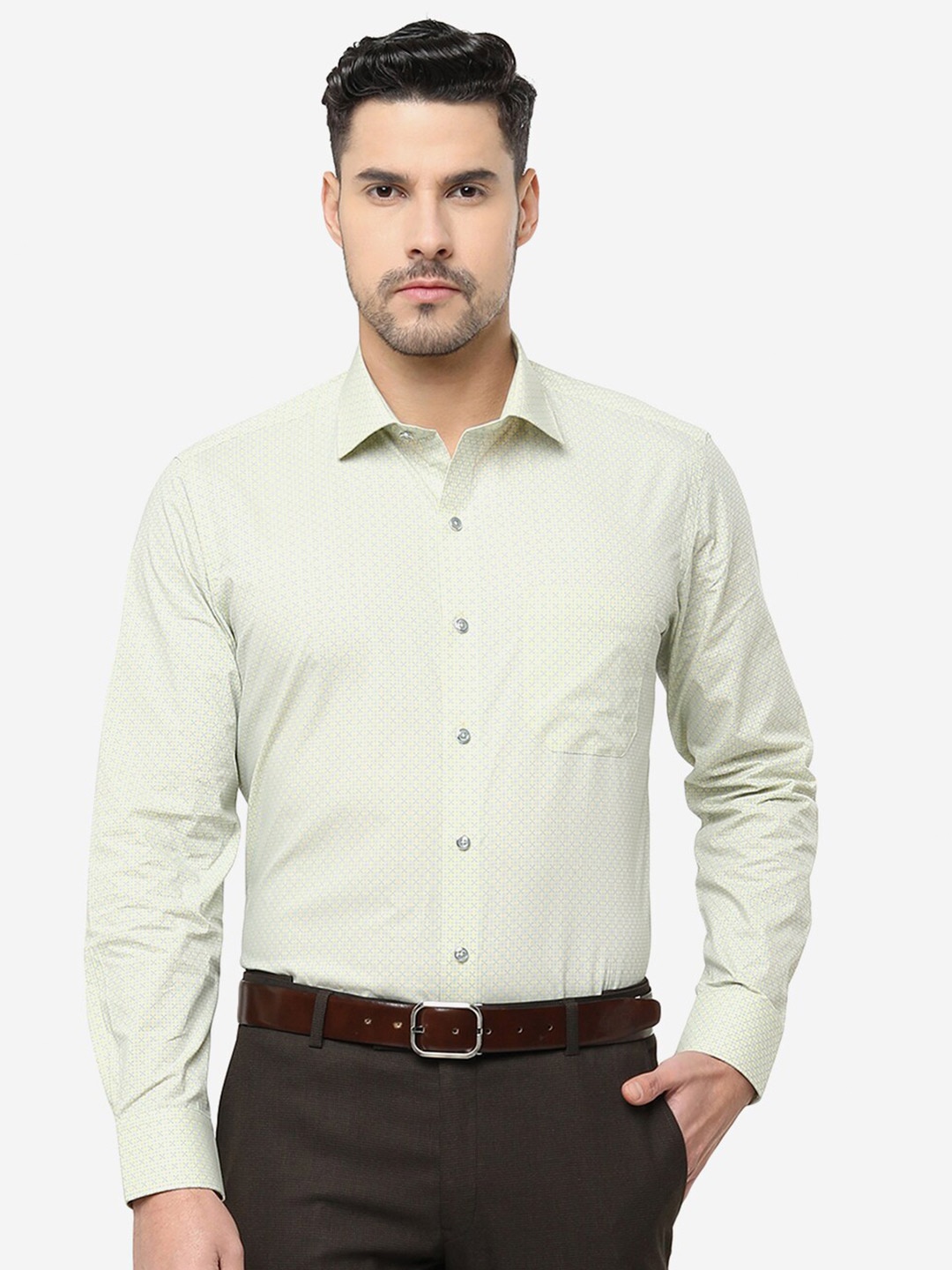 

Greenfibre Micro Ditsy Printed Cotton Slim Fit Casual Shirt, Yellow