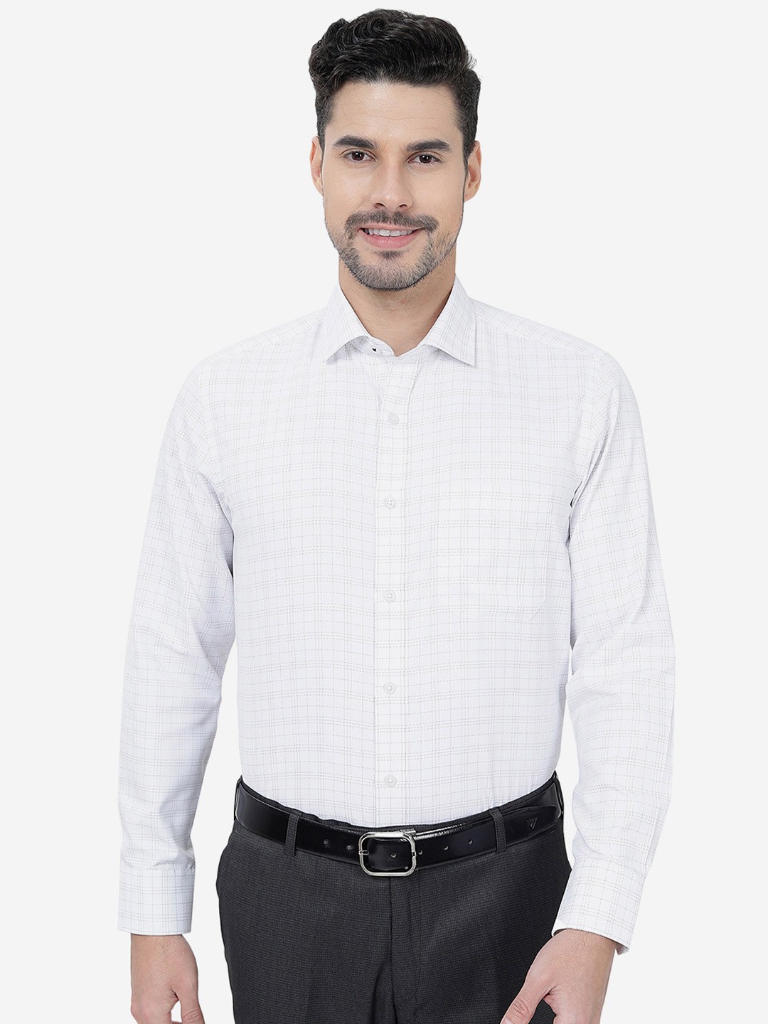 

Greenfibre Slim Fit Grid Tattersall Checks Checked Cotton Casual Shirt, White
