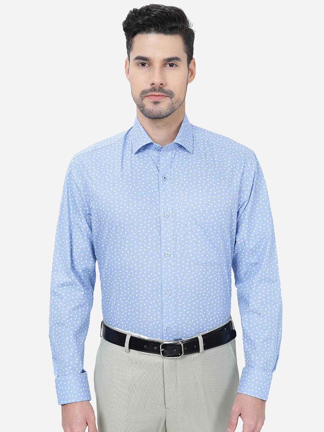 

Greenfibre Floral Printed Spread Collar Cotton Formal Shirt, Blue