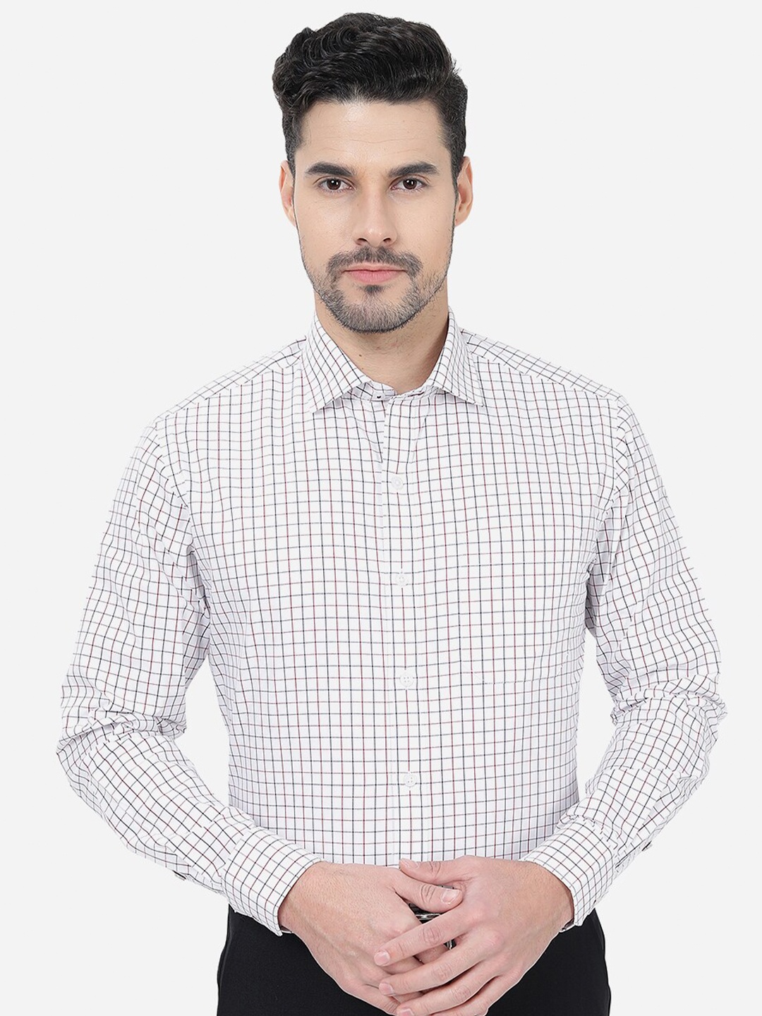 

Greenfibre Slim Fit Grid Tattersall Checked Opaque Casual Cotton Shirt, White