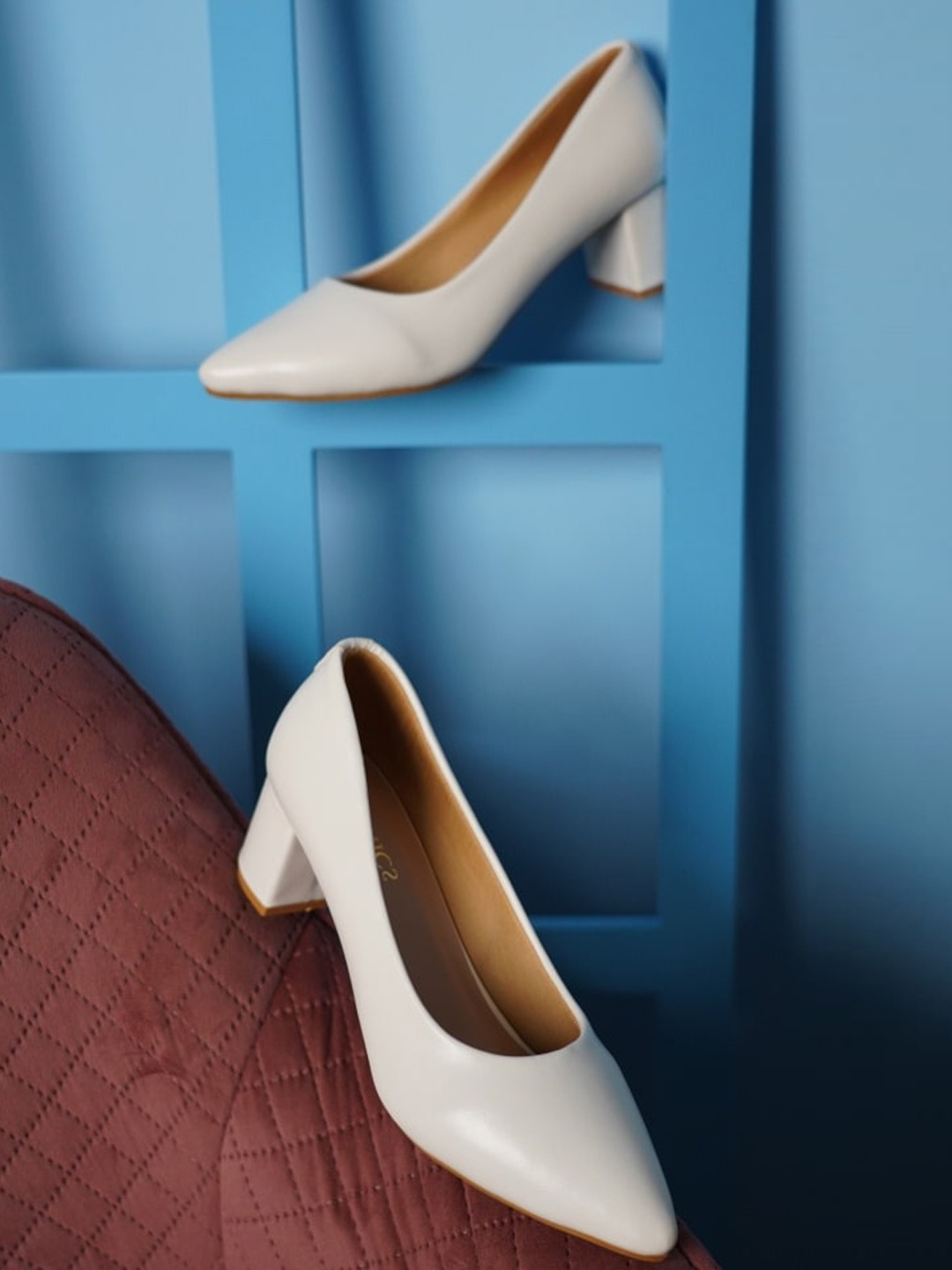 

ICONICS Pointed Toe Closed Back Block Pumps, White