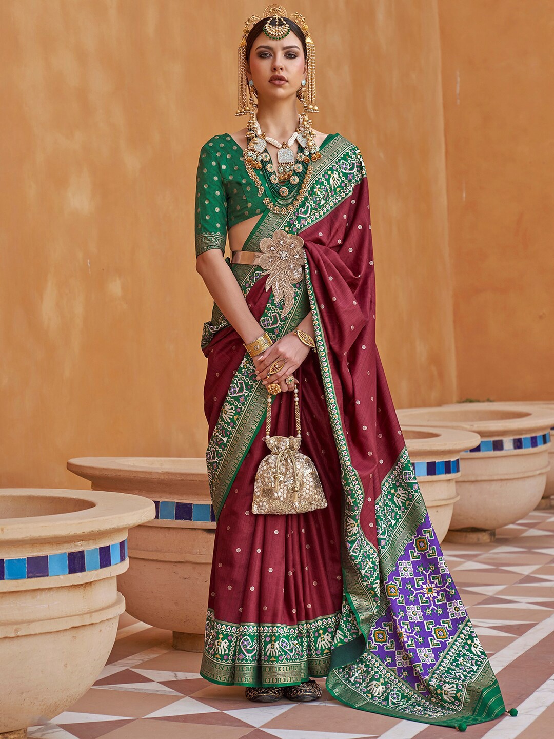 

Anouk Ethnic Motifs Woven Design Zari Patola Saree, Maroon