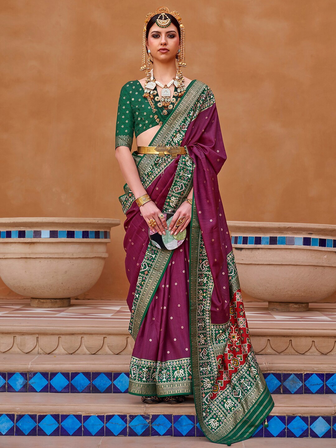 

Anouk Ethnic Motifs Woven Design Zari Patola Saree, Magenta