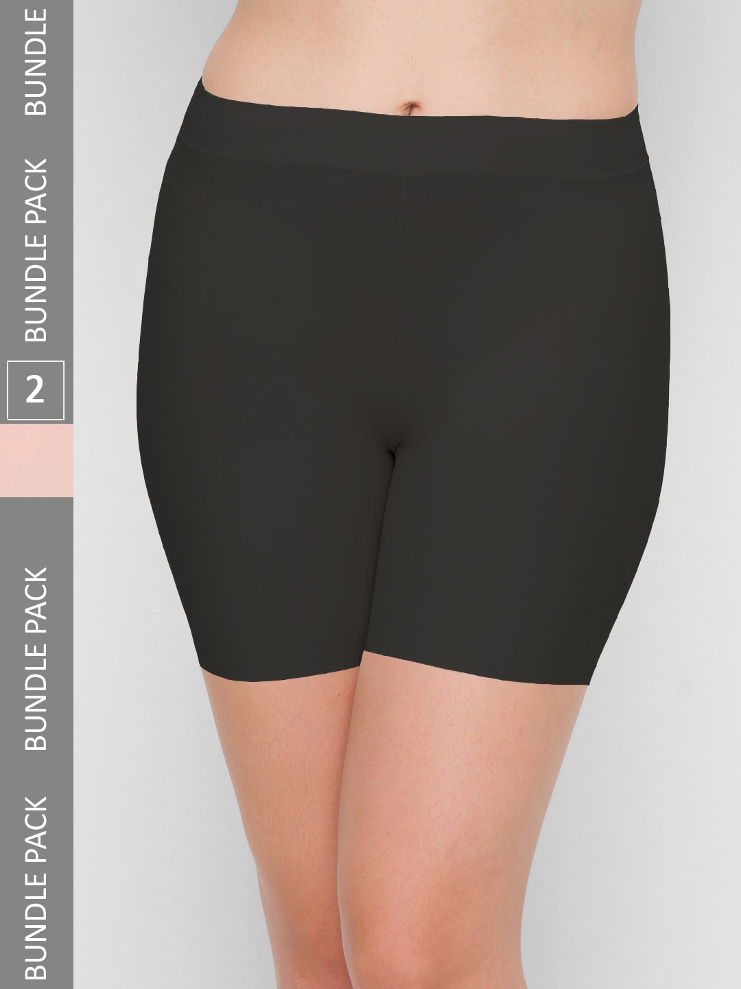 

NOIRA Women Pack of 2 Mid-Rise Seamless Boy Shorts, Black