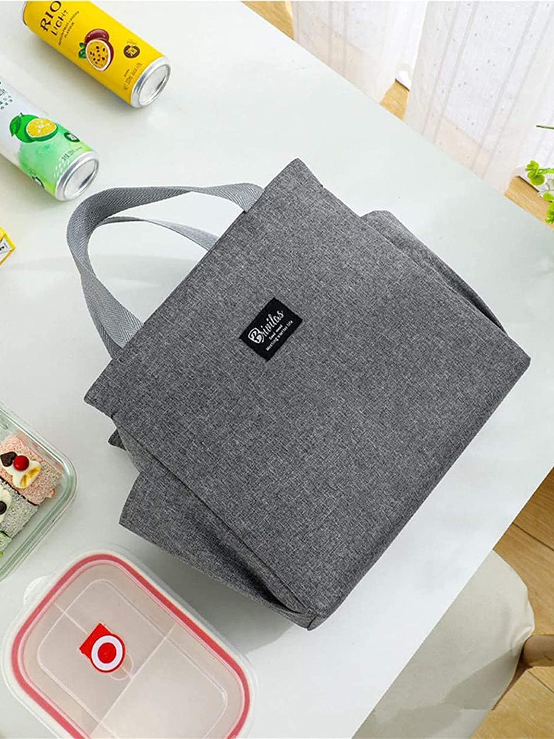 

HOUSE OF QUIRK Insulated Reusable Three-Layer Thick Fabric Lunch Bag, Grey