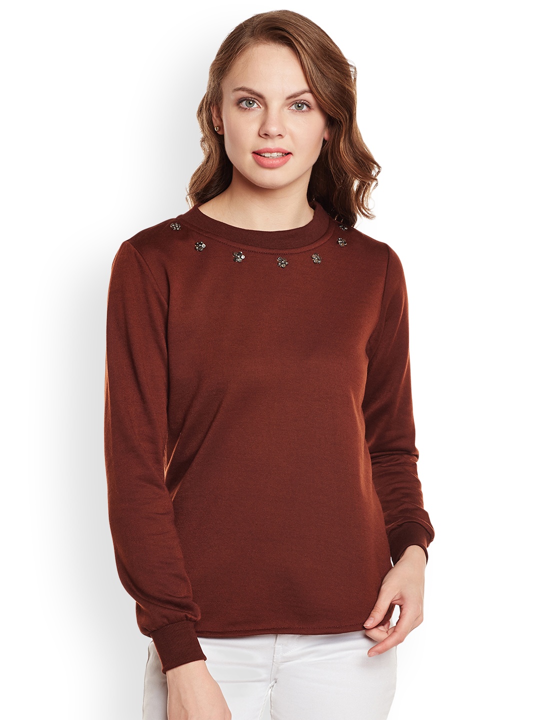 

Belle Fille Women Brown Solid Sweatshirt