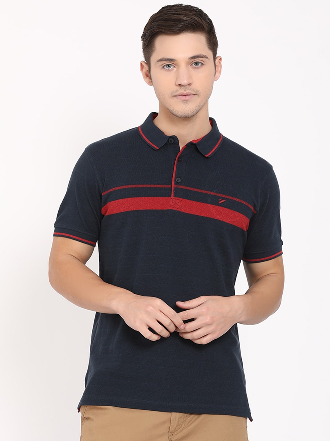 

t-base Polo Collar Short Sleeves Cotton T-shirt, Navy blue