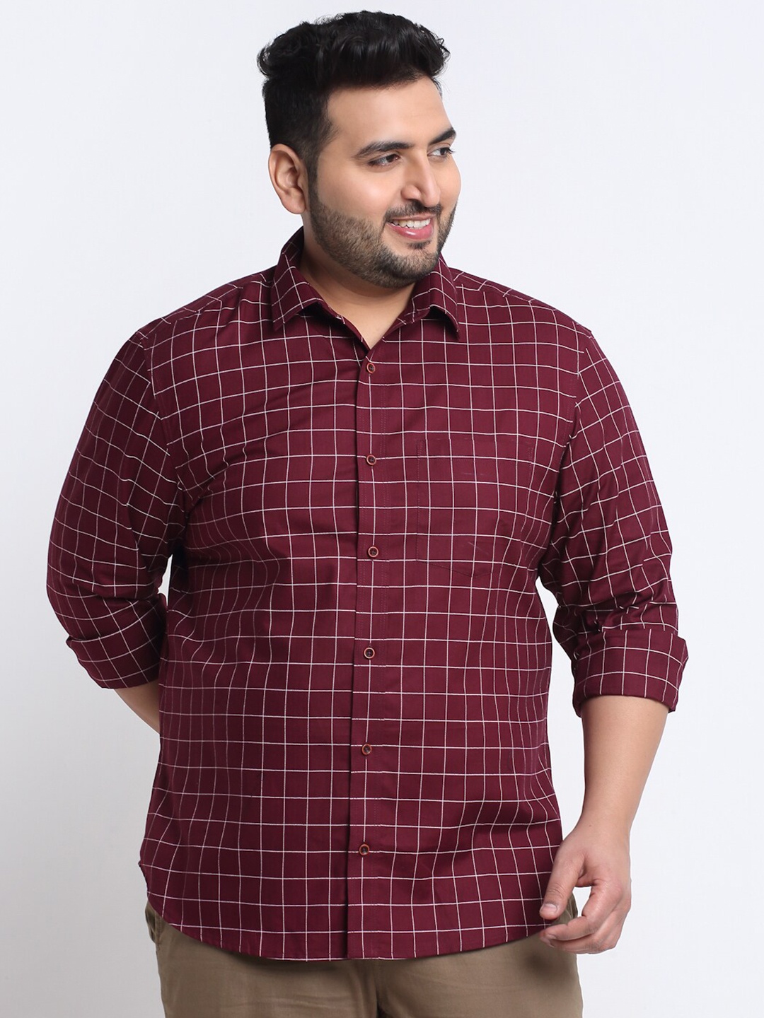 

plusS Grid Tattersall Checks Checked Cotton Casual Shirt, Maroon