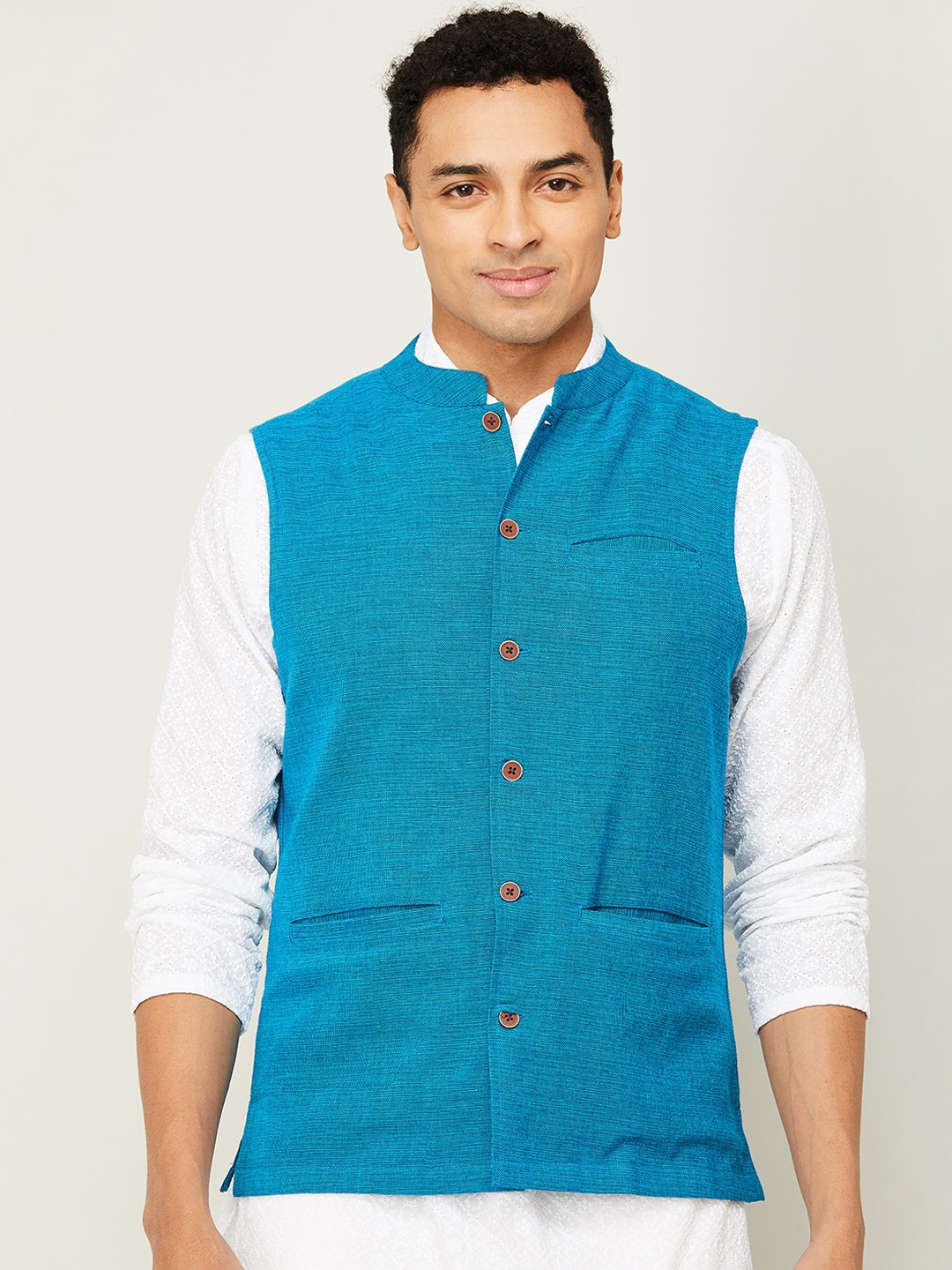 

Melange by Lifestyle Cotton Nehru Jacket, Blue