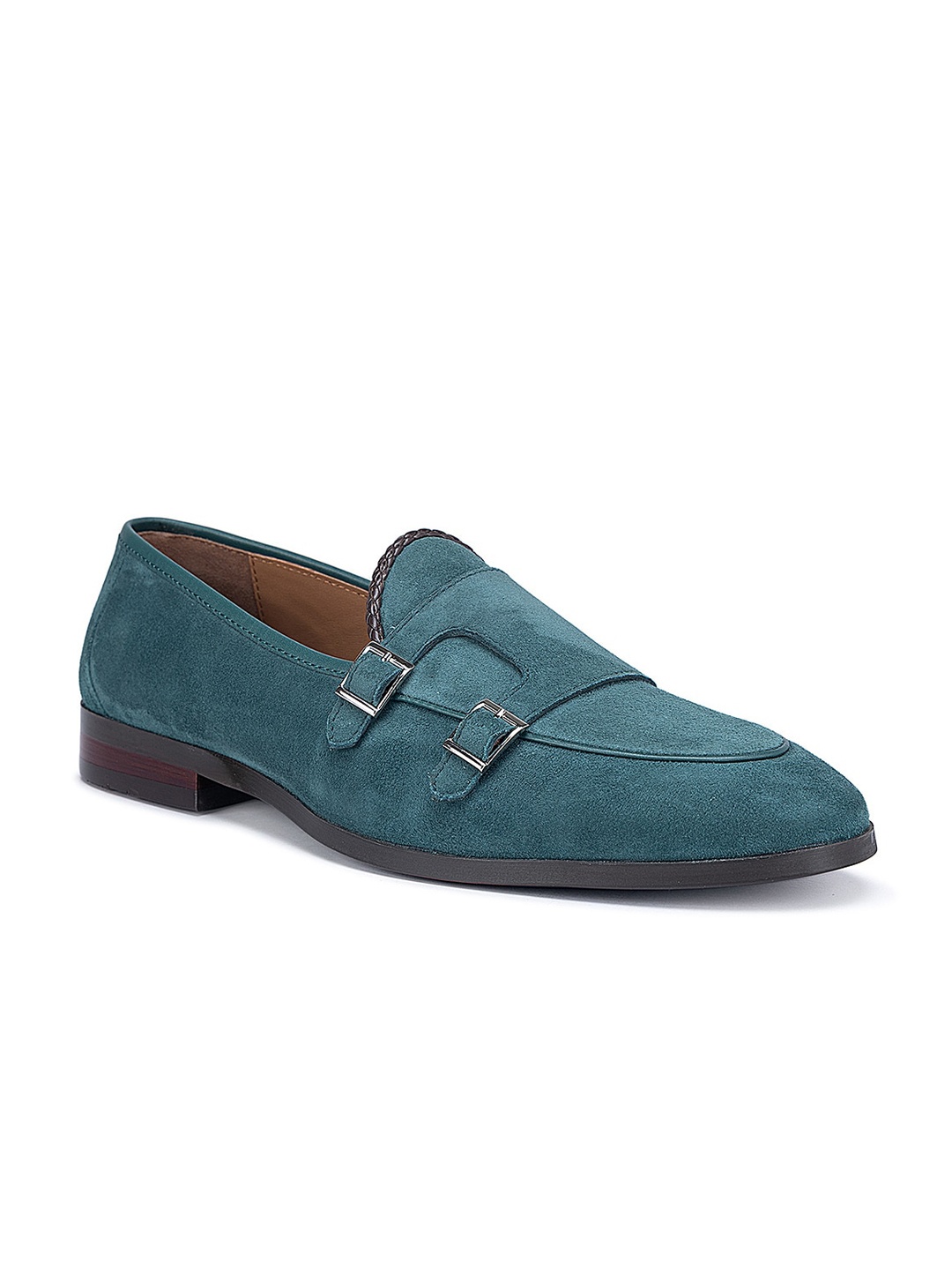 

ROSSO BRUNELLO Men Leather Formal Monk Shoes, Teal