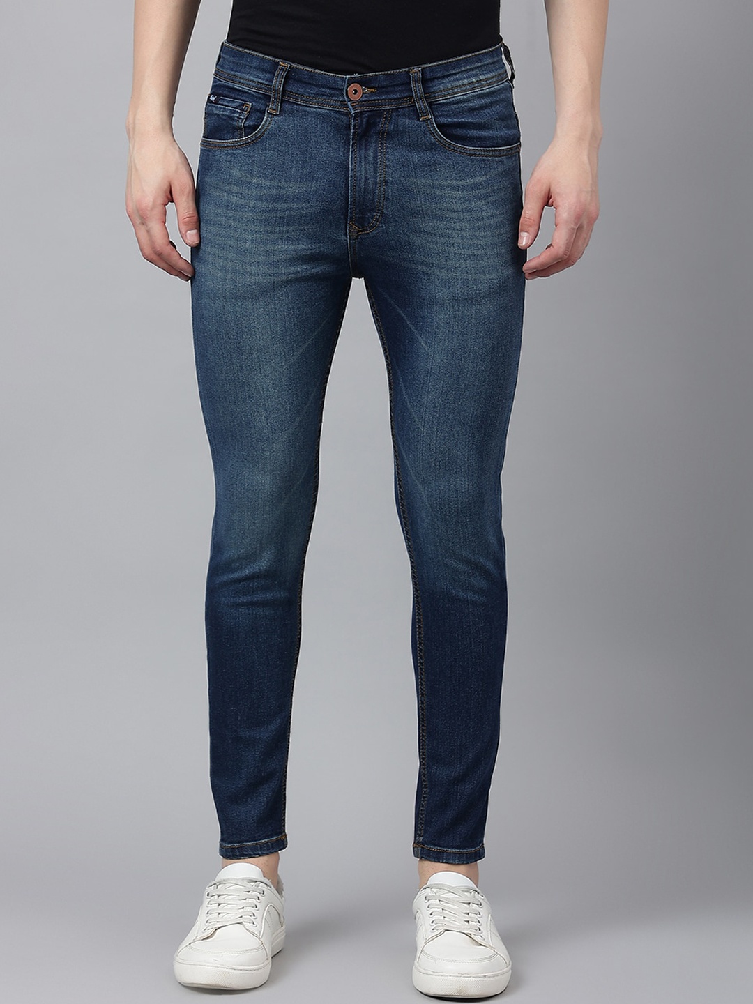 

Code 61 Men Skinny Fit Low-Rise Light Fade Stretchable Jeans, Navy blue