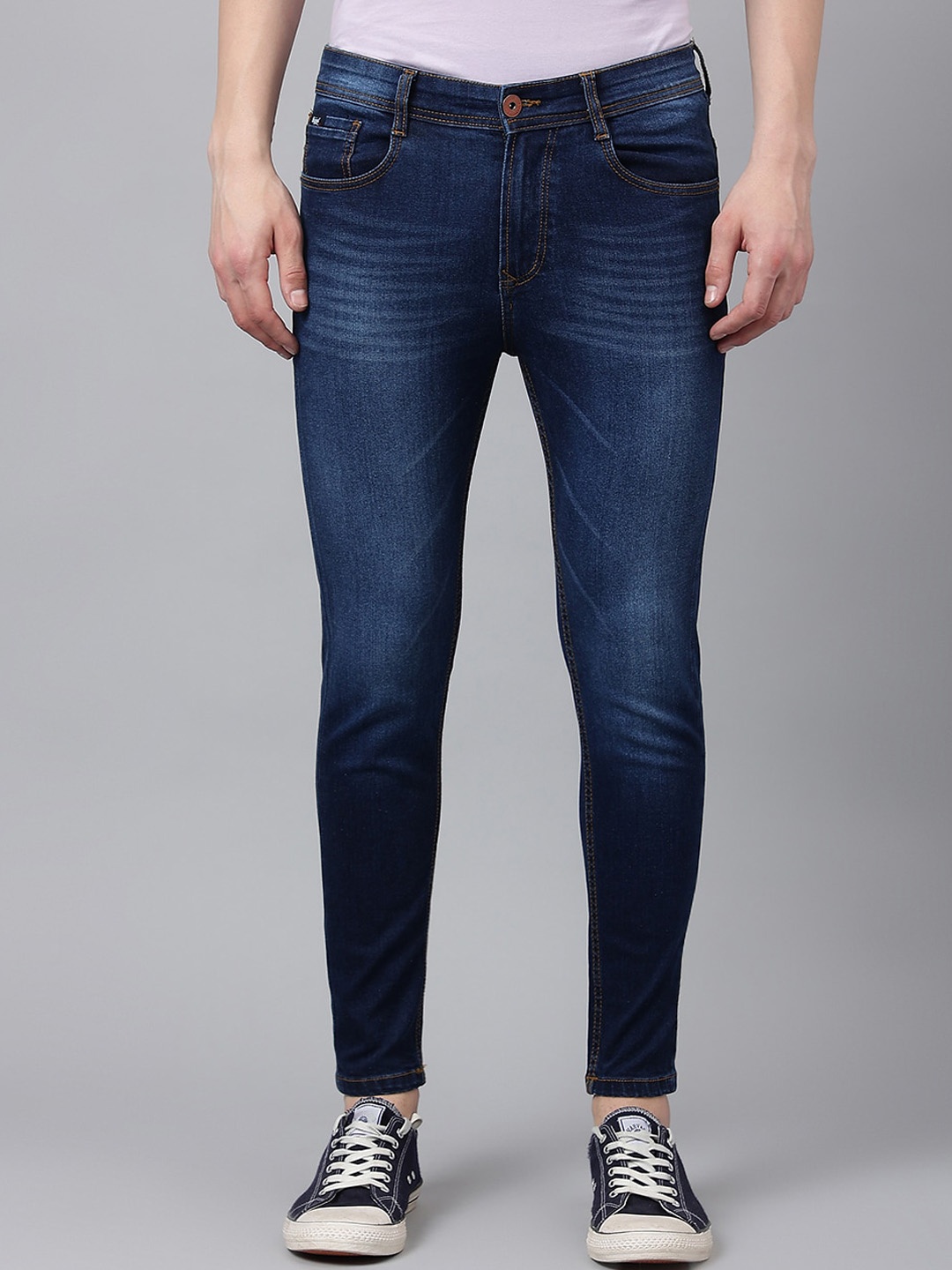 

Code 61 Men Skinny Fit Low-Rise Light Fade Stretchable Jeans, Navy blue