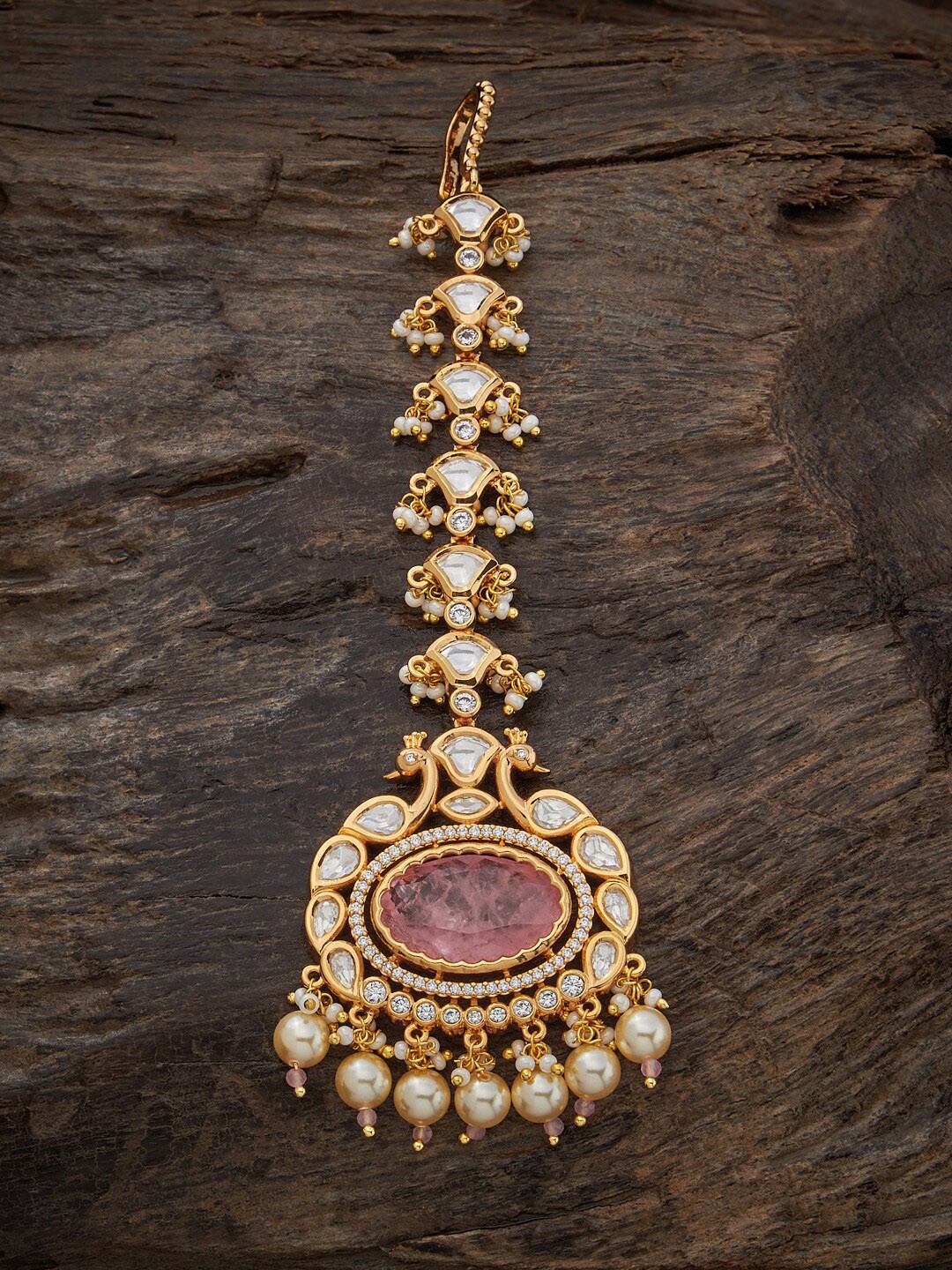 

Kushal's Fashion Jewellery Kundan-Studded & Pearl Beaded Maang Tikka, Pink
