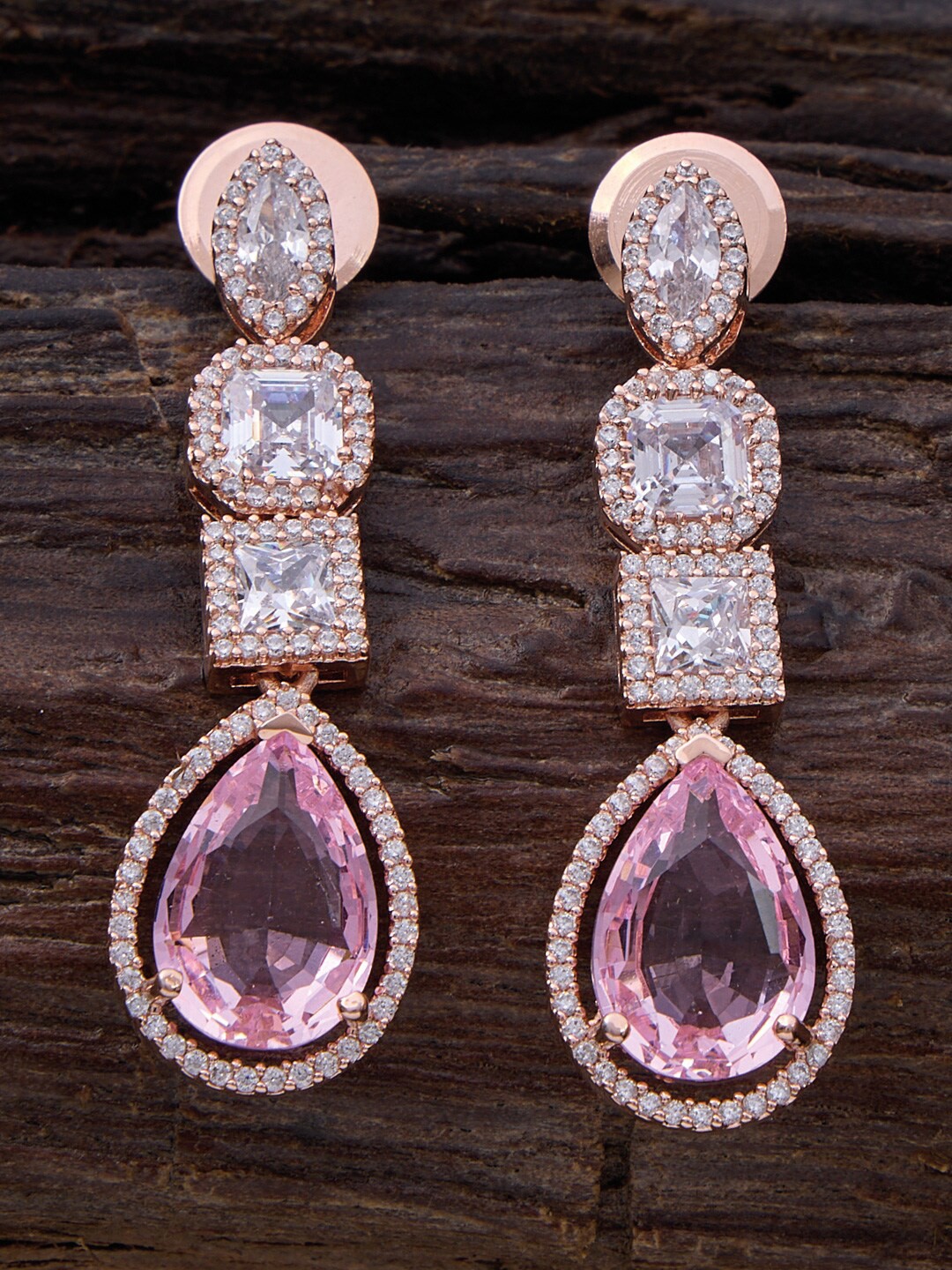 

Kushal's Fashion Jewellery Rose-Gold Plated Contemporary Drop Earrings, Pink