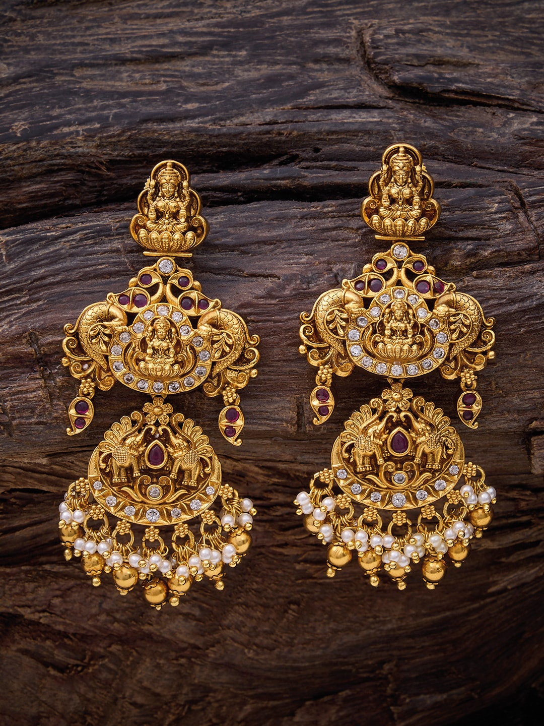 

Kushal's Fashion Jewellery Contemporary Chandbalis Temple Earrings, Red