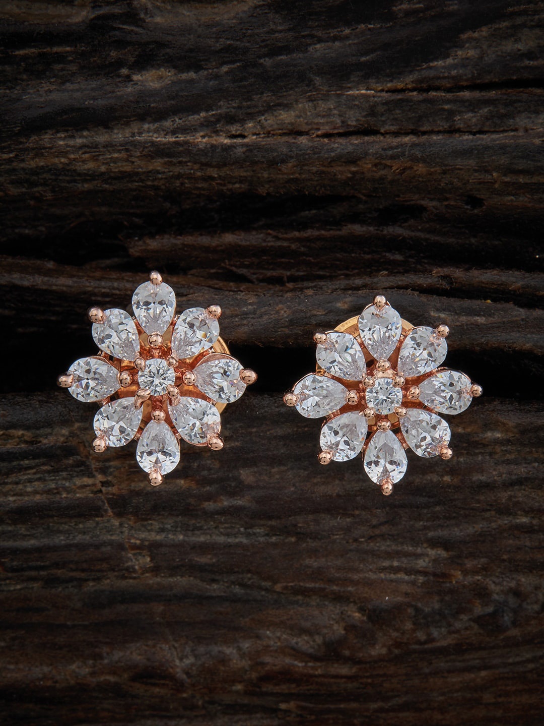 

Kushal's Fashion Jewellery Rose Gold Plated With Sparkling Cubic Zirconia Studs Earrings, White