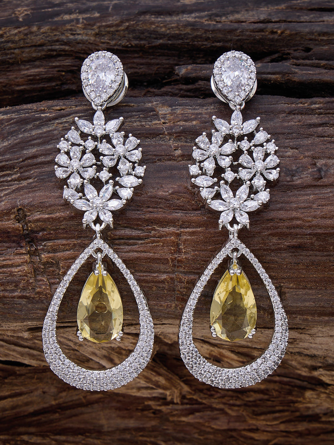 

Kushal's Fashion Jewellery Rhodium-Plated Contemporary Drop Earrings, Yellow