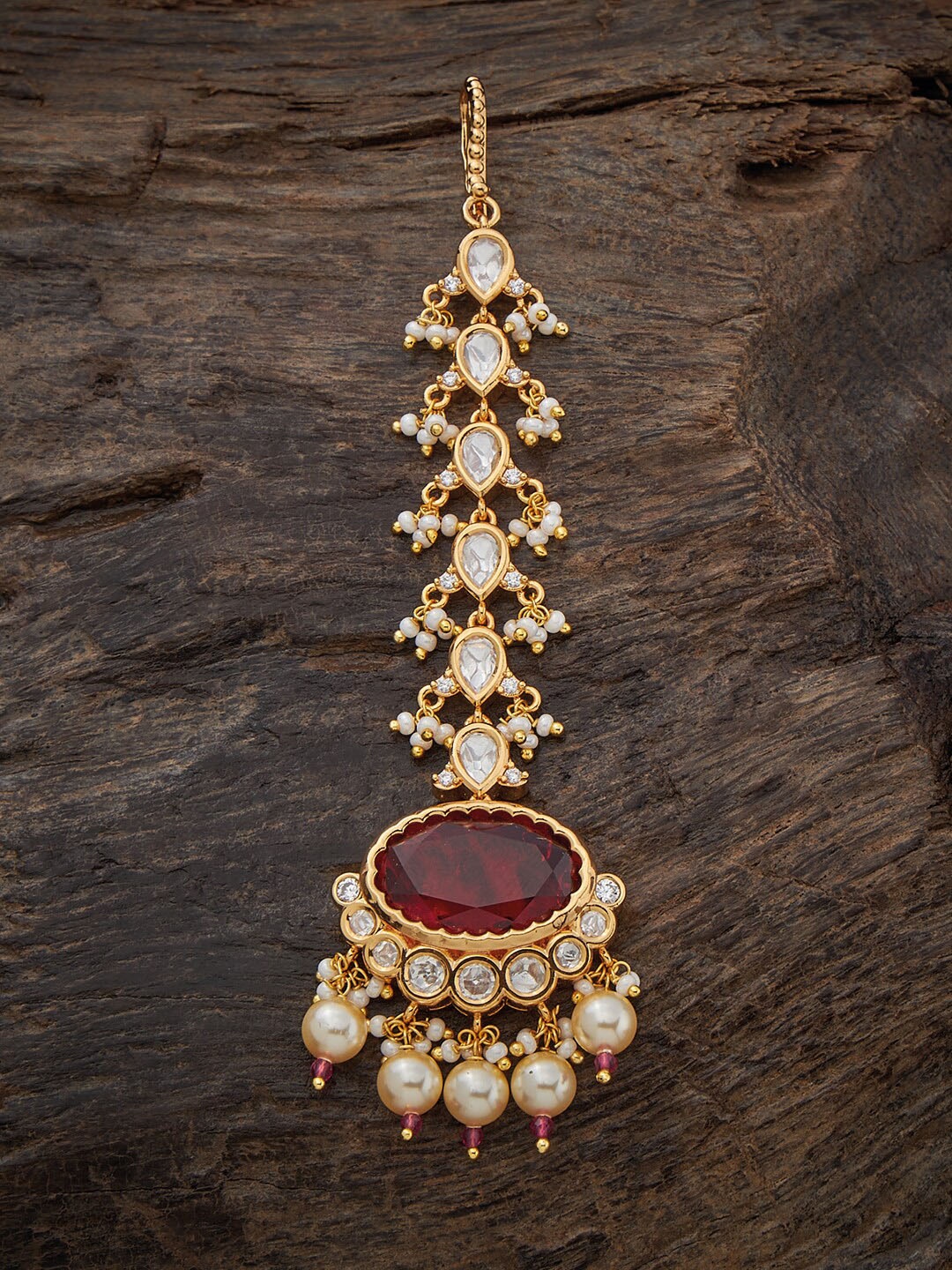 

Kushal's Fashion Jewellery Kundan Studded & Beaded Maang Tikka, Pink