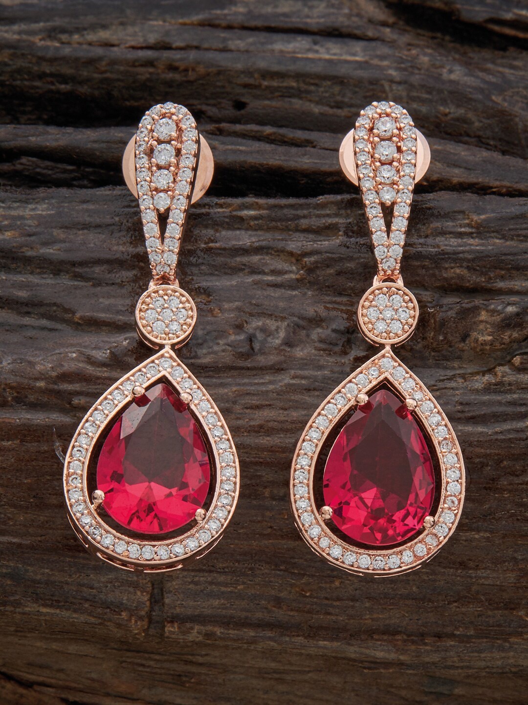 

Kushal's Fashion Jewellery Rose-Gold Plated Contemporary Drop Earrings, Red