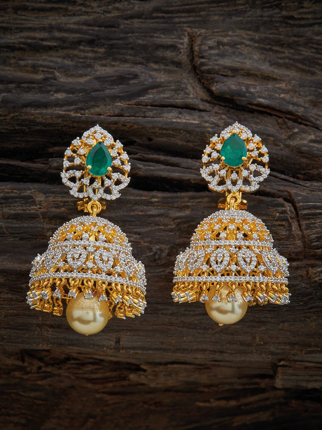 

Kushal's Fashion Jewellery Gold-Plated Contemporary Jhumkas Earrings, Green