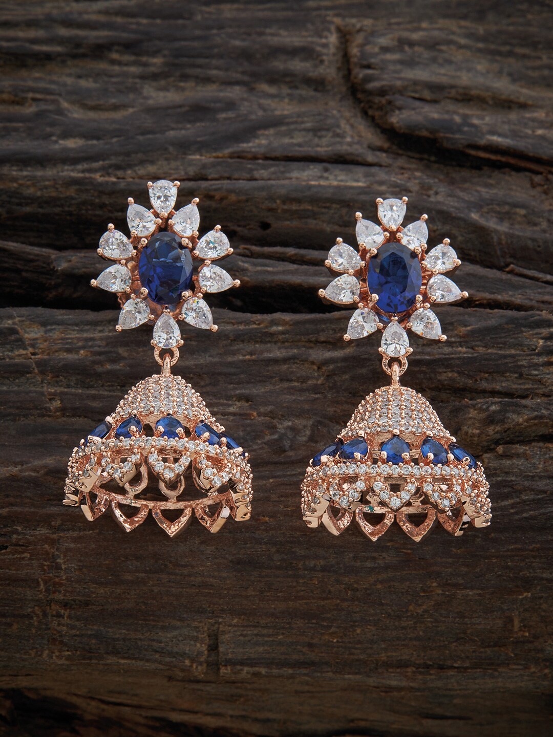 

Kushal's Fashion Jewellery Rose-Gold Plated Dome Shaped Jhumkas Earrings, Blue