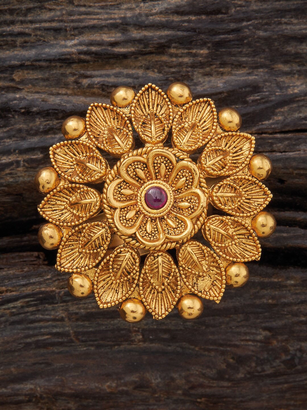 

Kushal's Fashion Jewellery Gold-Plated Stone Studded Antique Adjustable Finger Ring