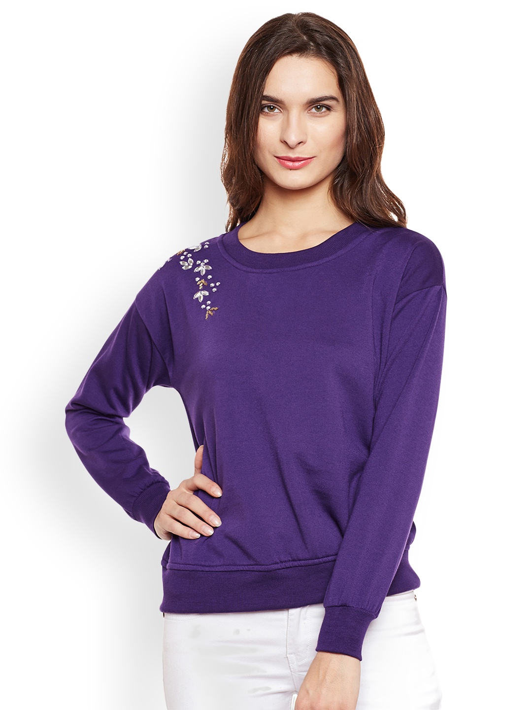 

Belle Fille Women Purple Solid Sweatshirt