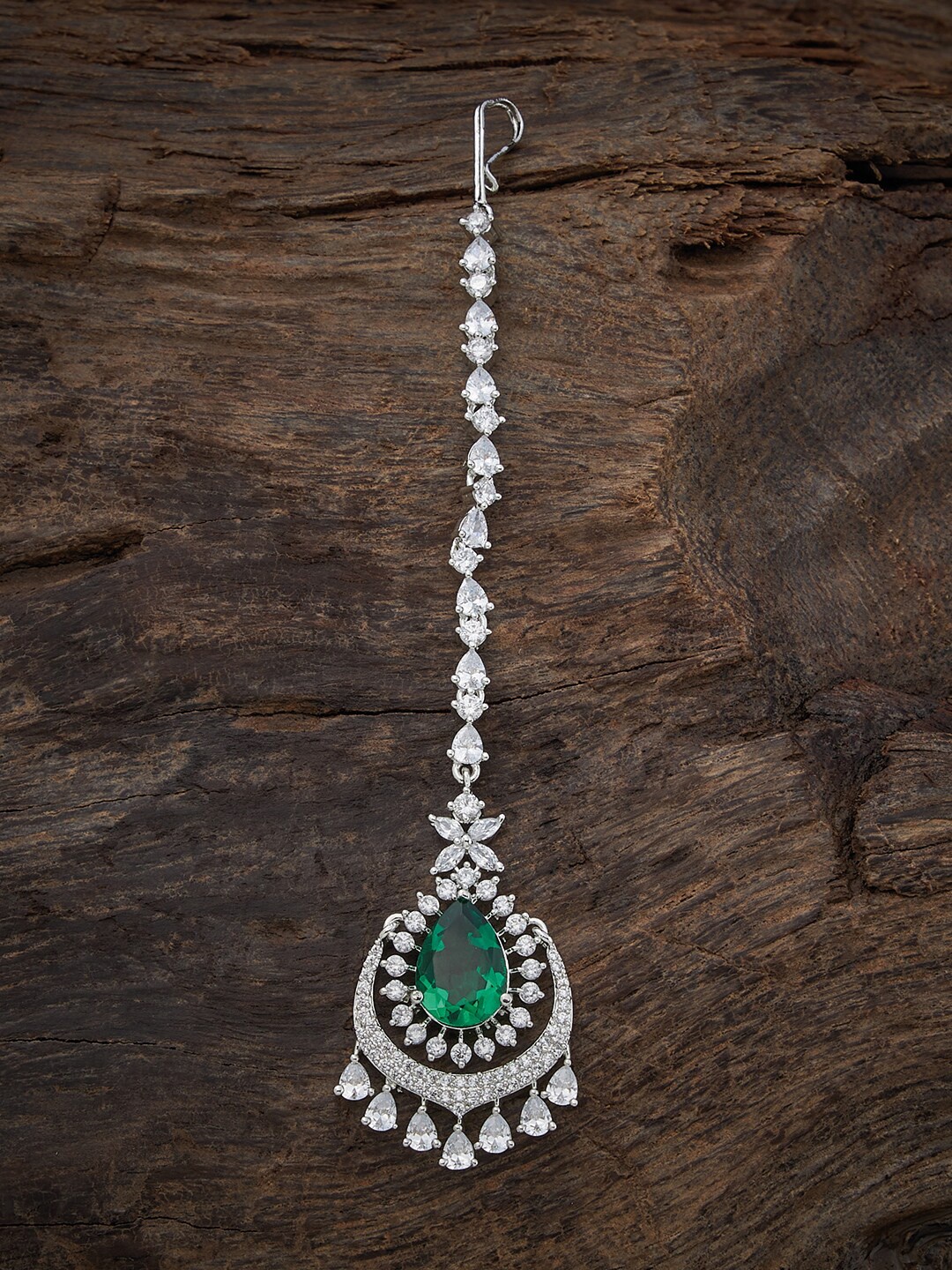 

Kushal's Fashion Jewellery Rhodium-Plated & CZ-Studded Maang Tika, White