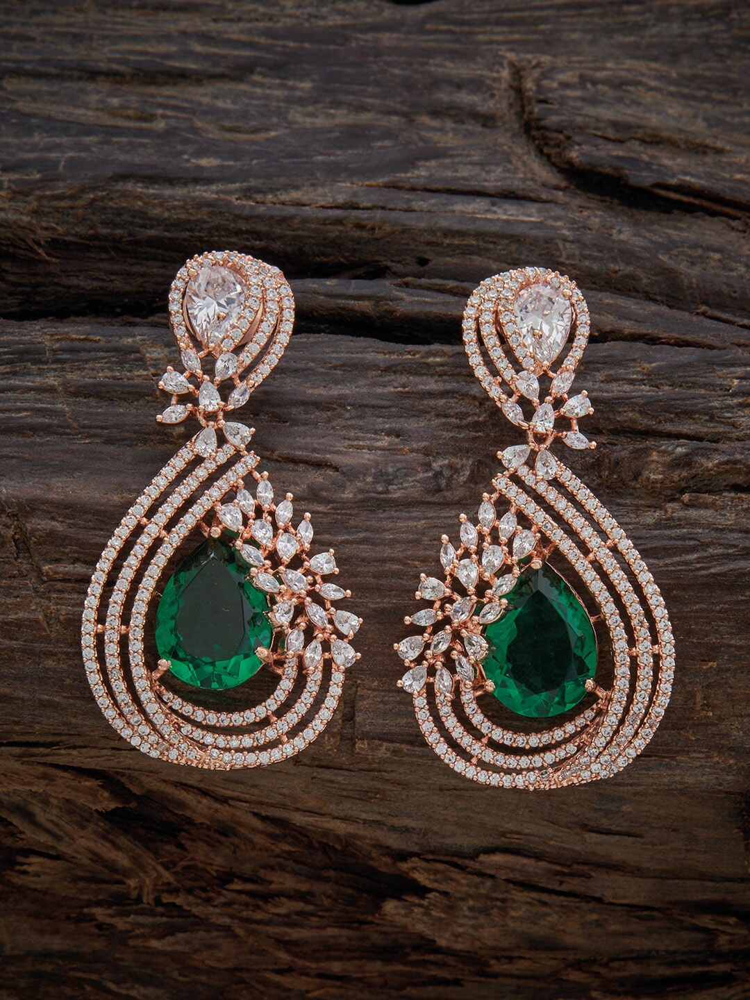 

Kushal's Fashion Jewellery Rose-Gold Plated Contemporary Drop Earrings, Green