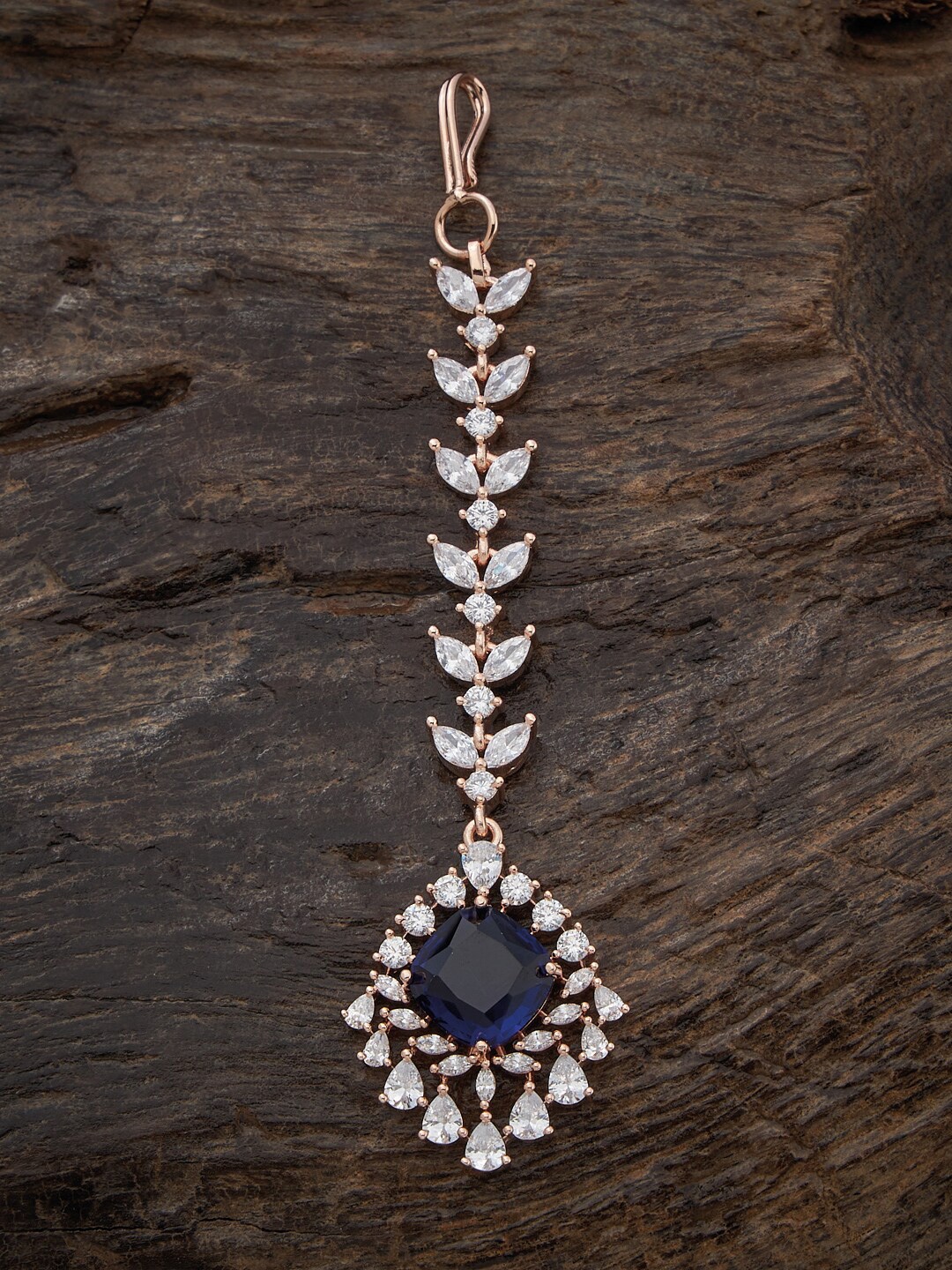 

Kushal's Fashion Jewellery Rose Gold-Plated CZ Studded Maang Tikka, Blue