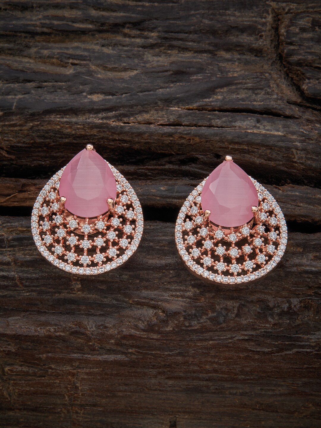 

Kushal's Fashion Jewellery Rose Gold-Plated CZ Studs Earrings, Pink