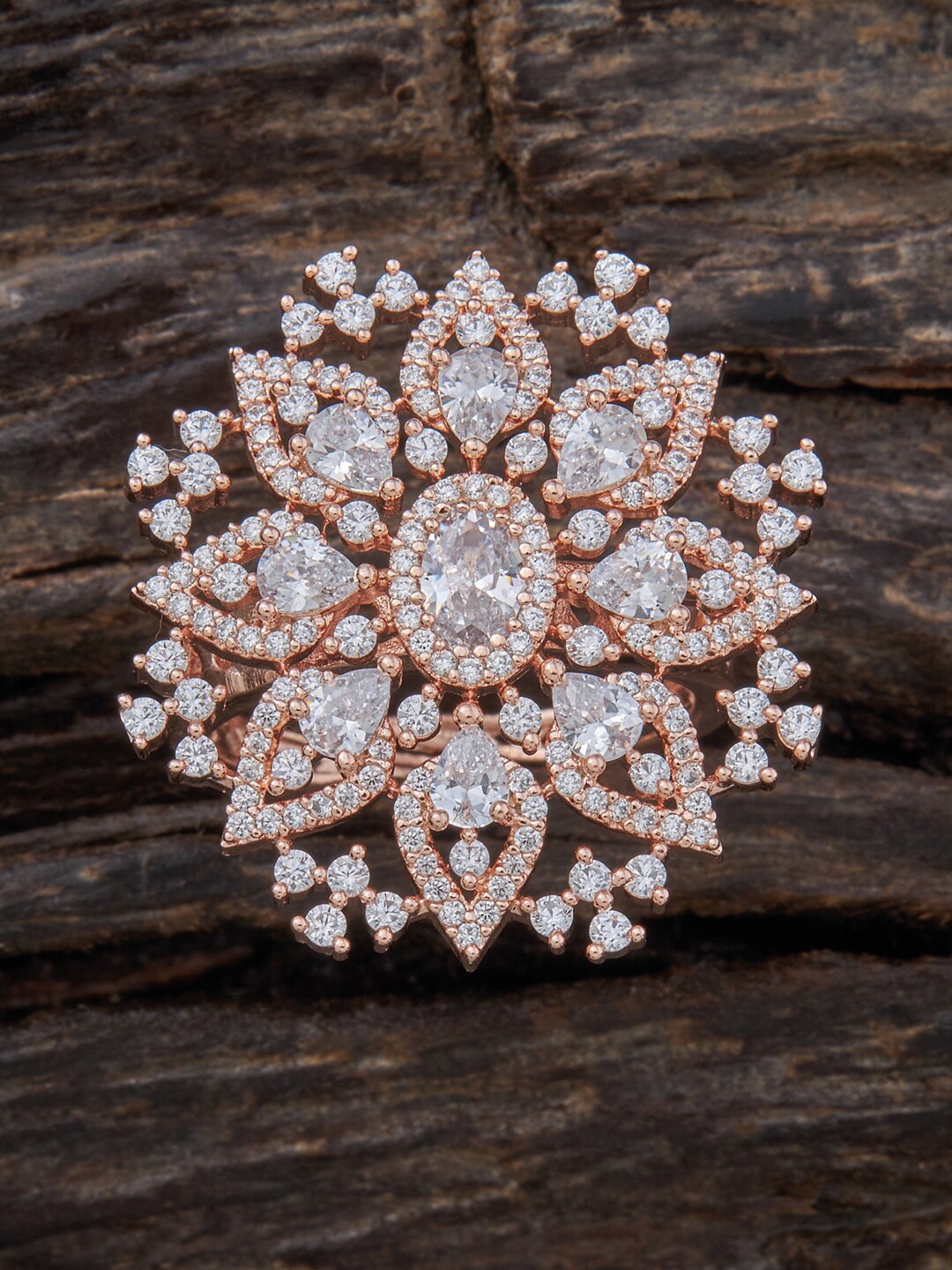 

Kushal's Fashion Jewellery Rose Gold-plated CZ Studded Adjustable Finger Ring, White