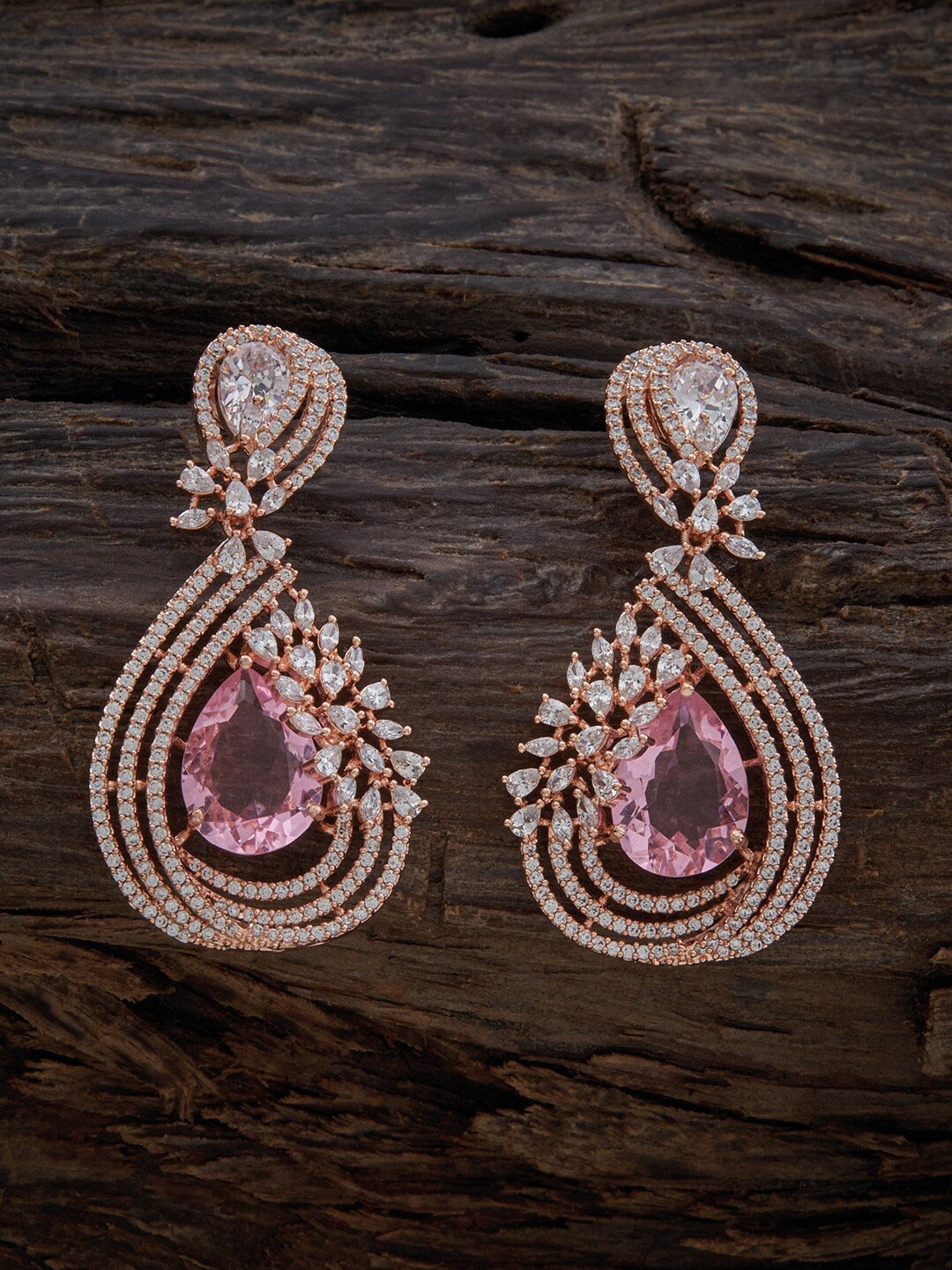 

Kushal's Fashion Jewellery Rose-Gold Plated Contemporary Drop Earrings, Pink