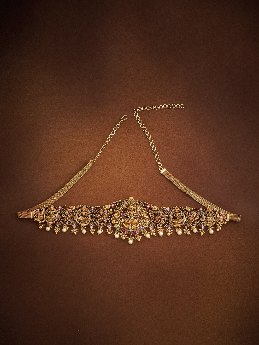 

Kushal's Fashion Jewellery Gold-Plated Stone Studded & Beaded Kamarband, Red